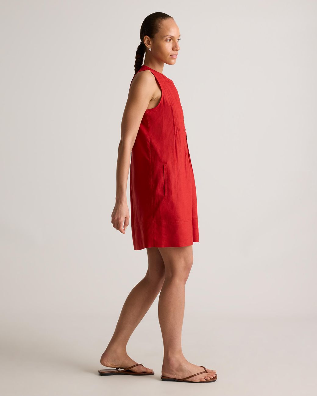 Quince 100% European Linen Sleeveless Swing Dress in Red | Lyst