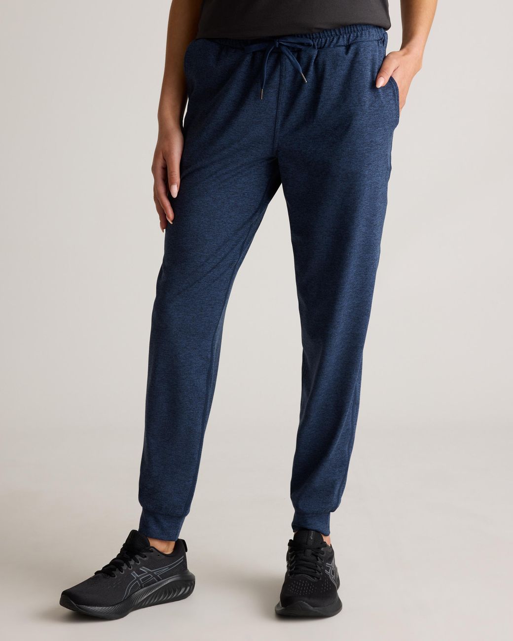 Quince Blue Flowknit Mid-Rise Joggers, Recycled Poly With Stretch