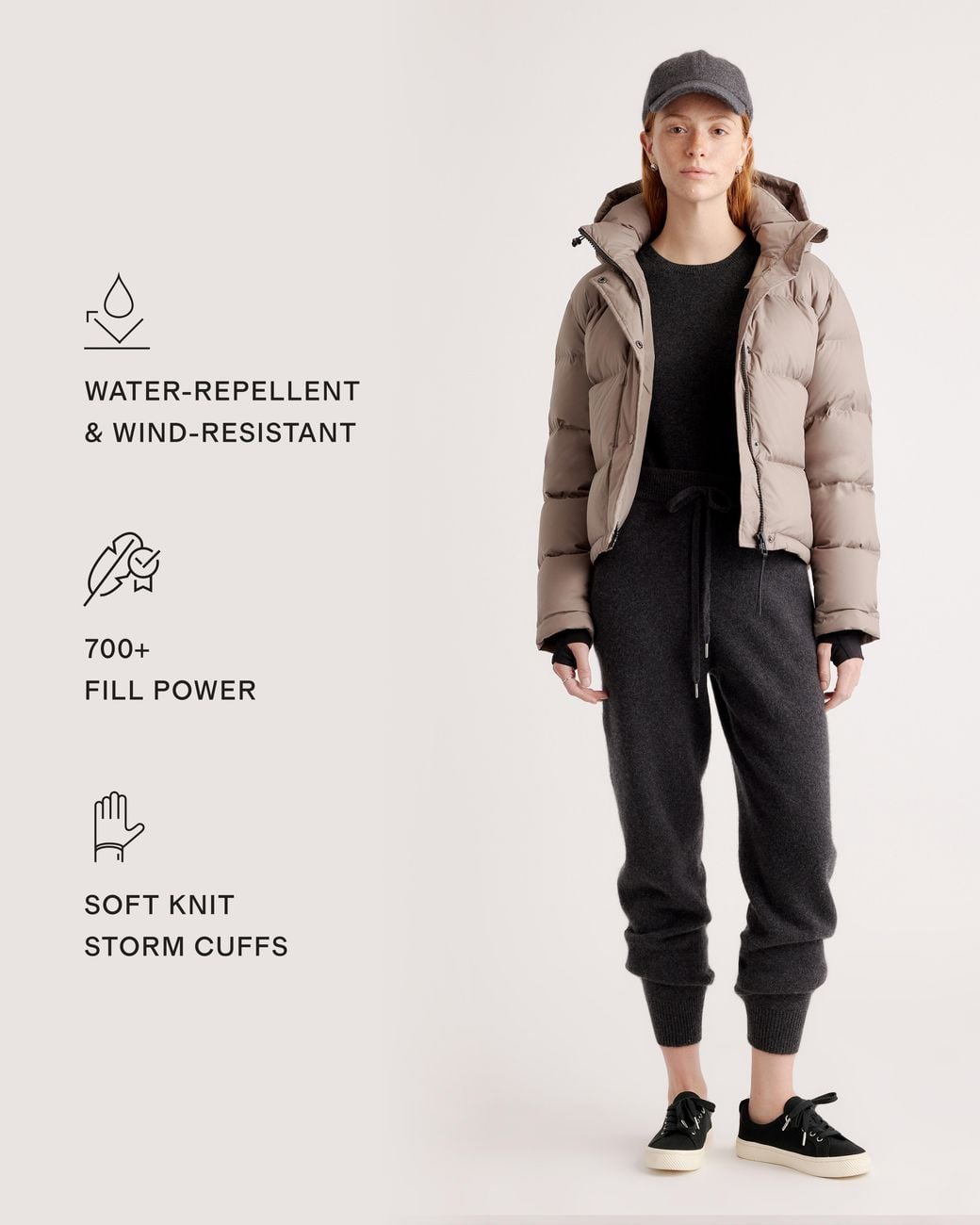 Quince Brown Responsible Down Cropped Puffer Jacket, Recycled Polyester