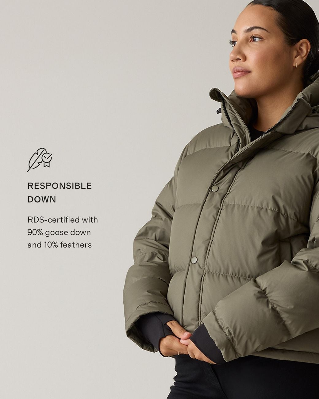 Quince Green Responsible Down Cropped Puffer Jacket, Recycled Polyester