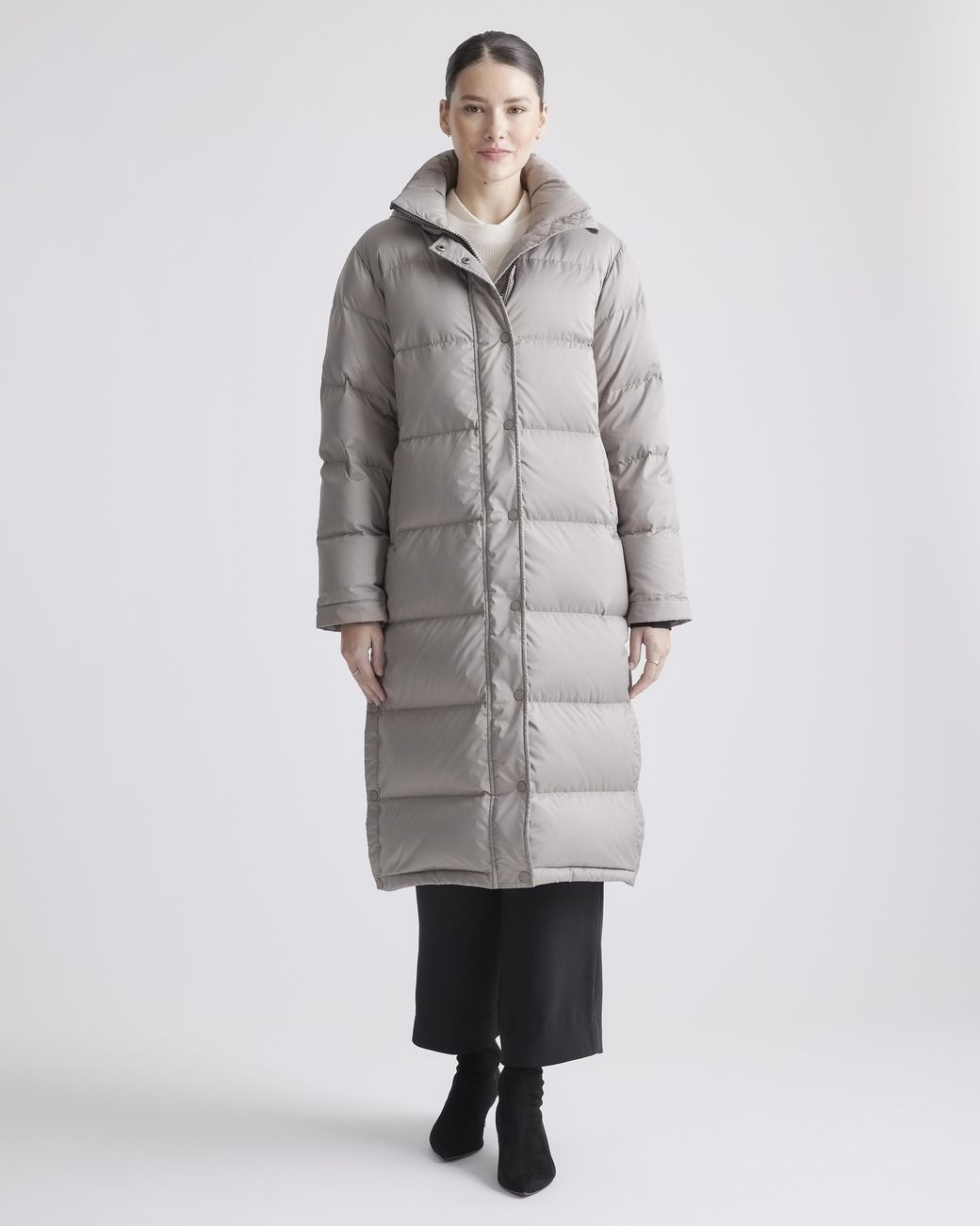 Quince Gray Responsible Down Long Puffer Jacket, Recycled Polyester