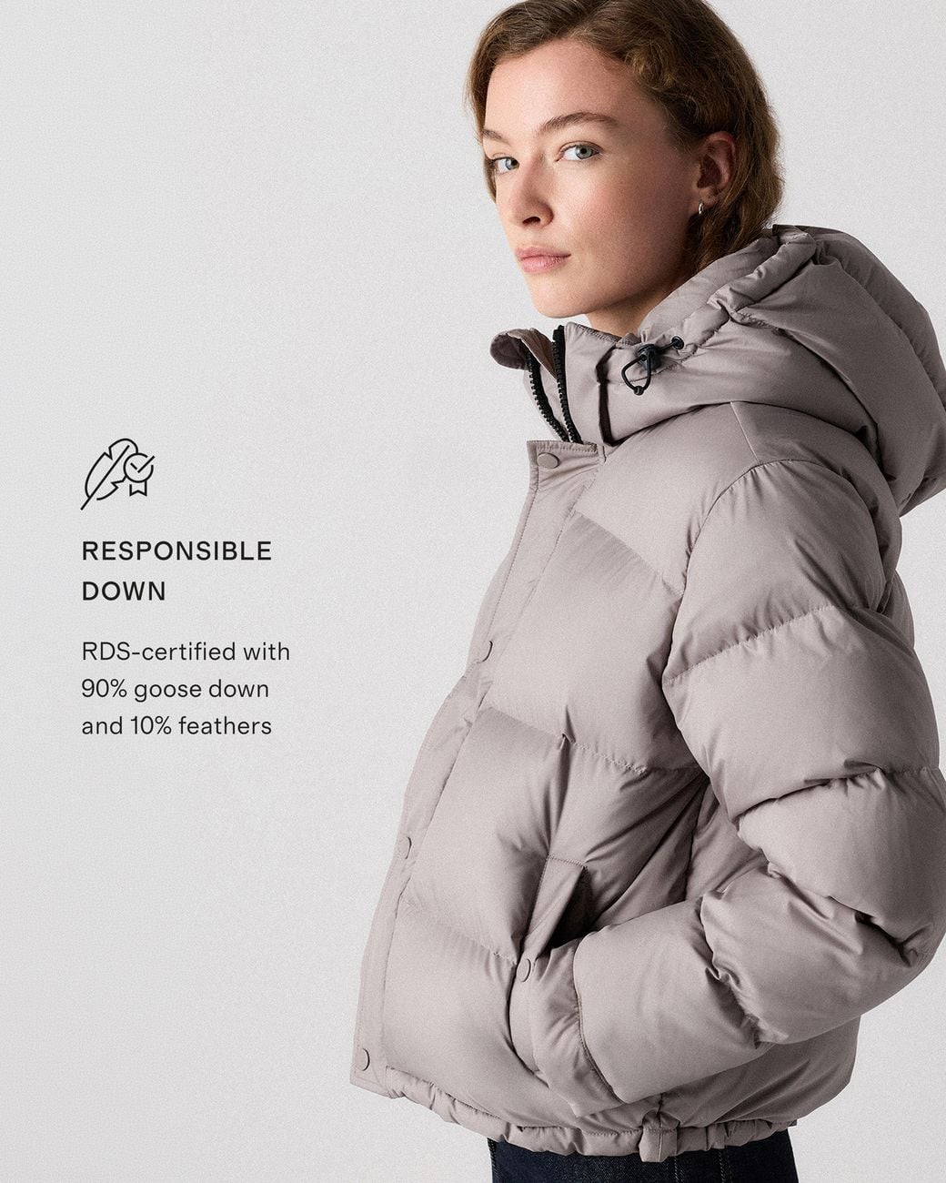Quince Gray Responsible Down Cropped Puffer Jacket, Recycled Polyester