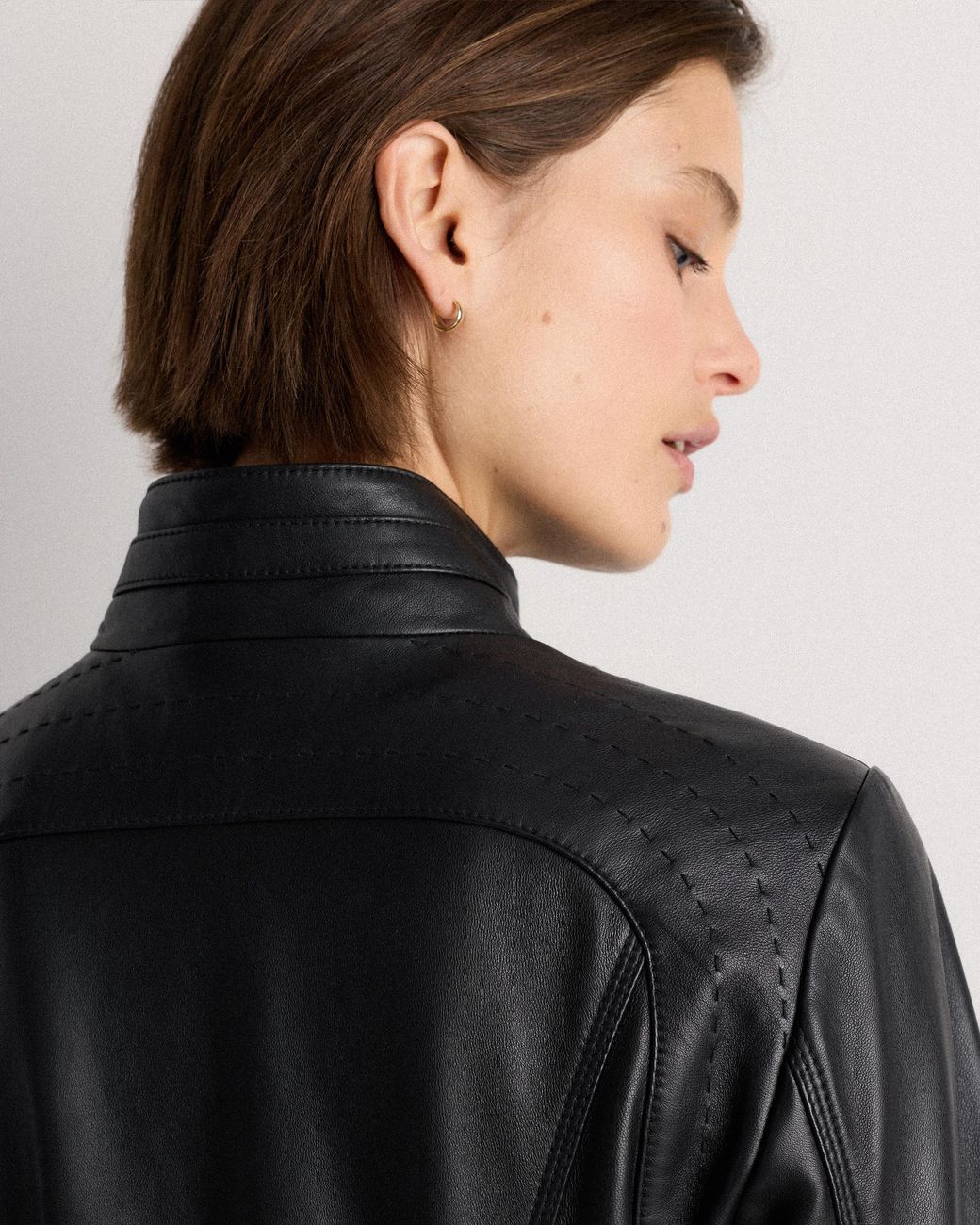 Quince Gray Stand-Collar Jacket, Leather