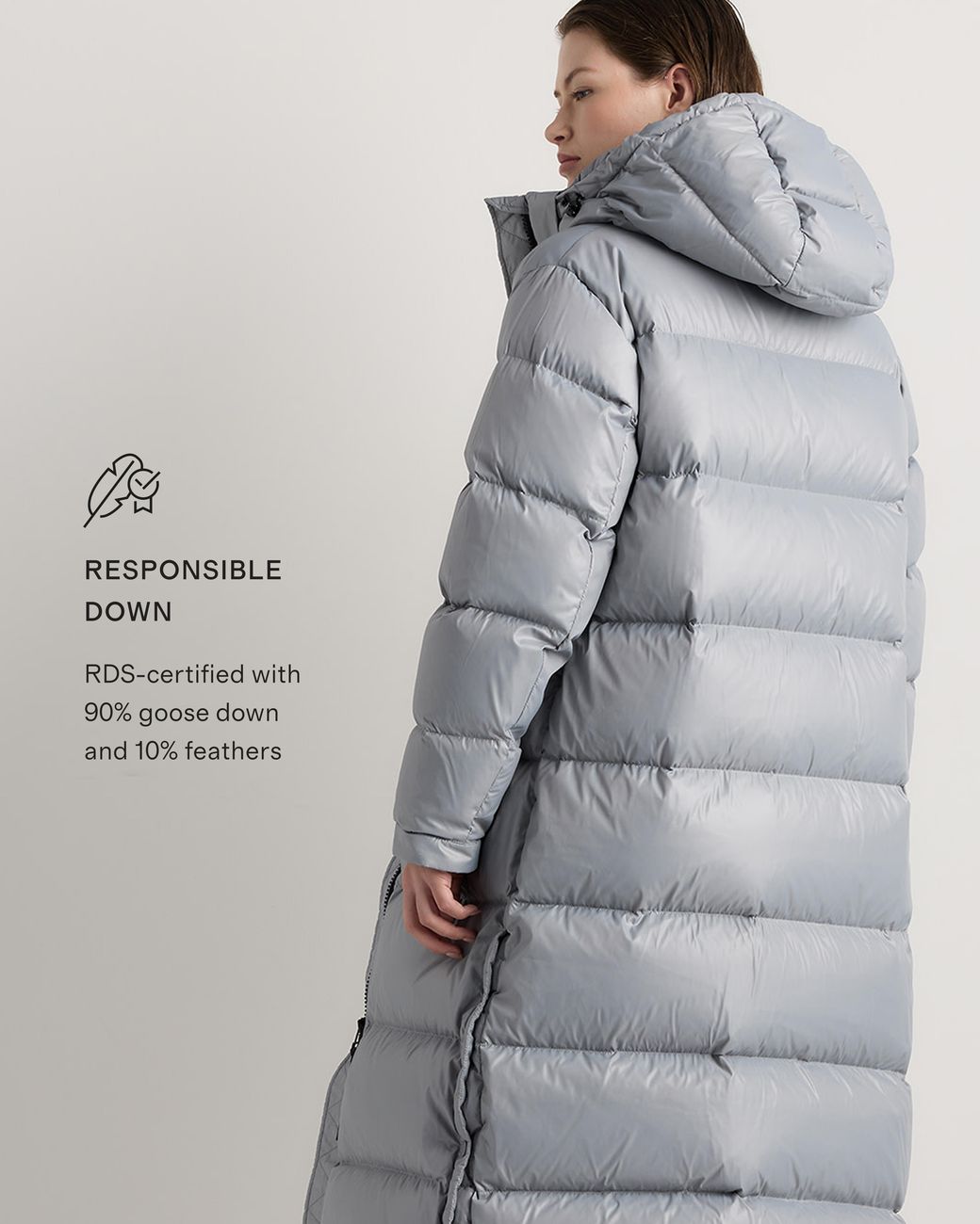 Quince Gray Responsible Down Long Puffer Jacket, Recycled Polyester