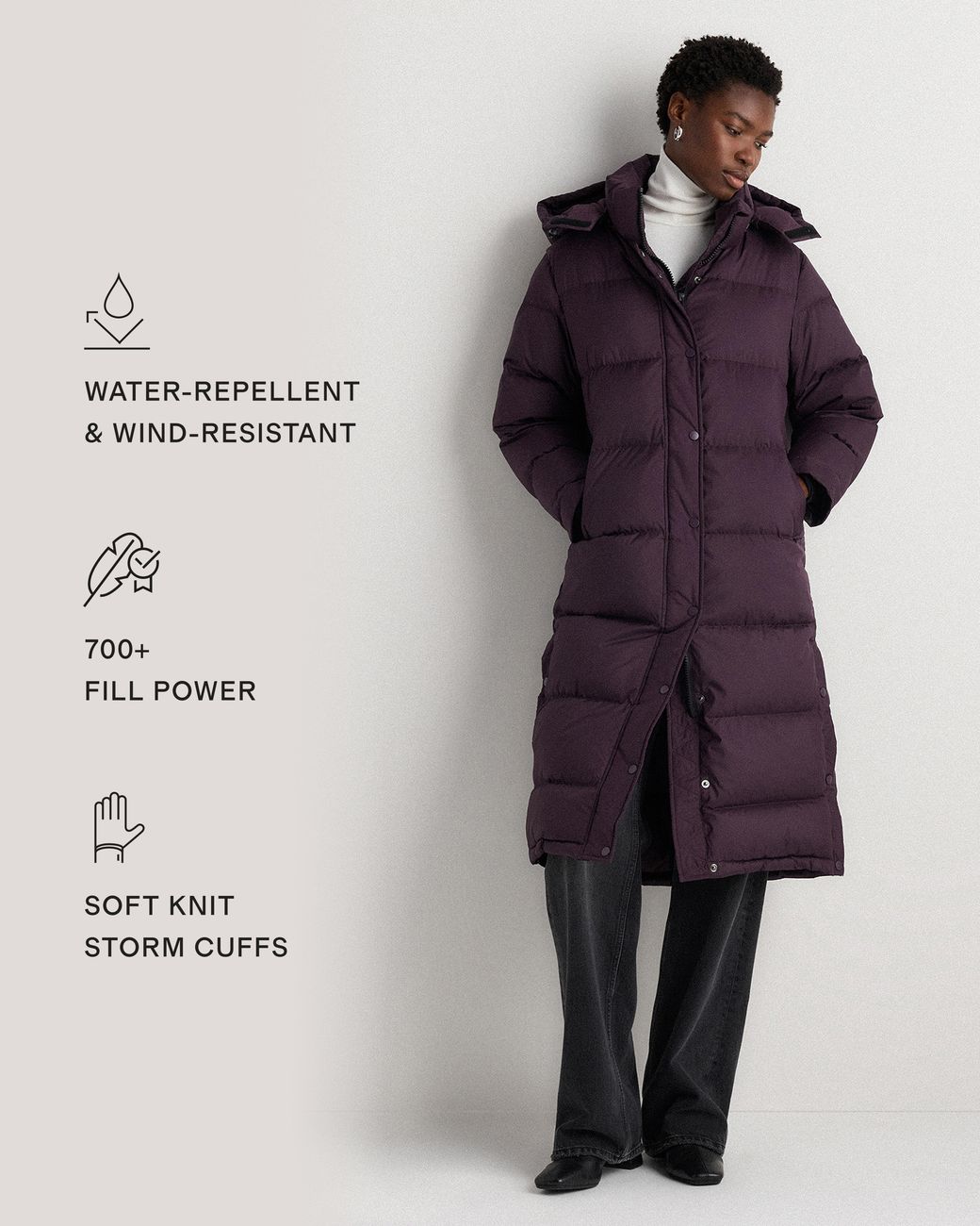 Quince Blue Responsible Down Long Puffer Jacket, Recycled Polyester