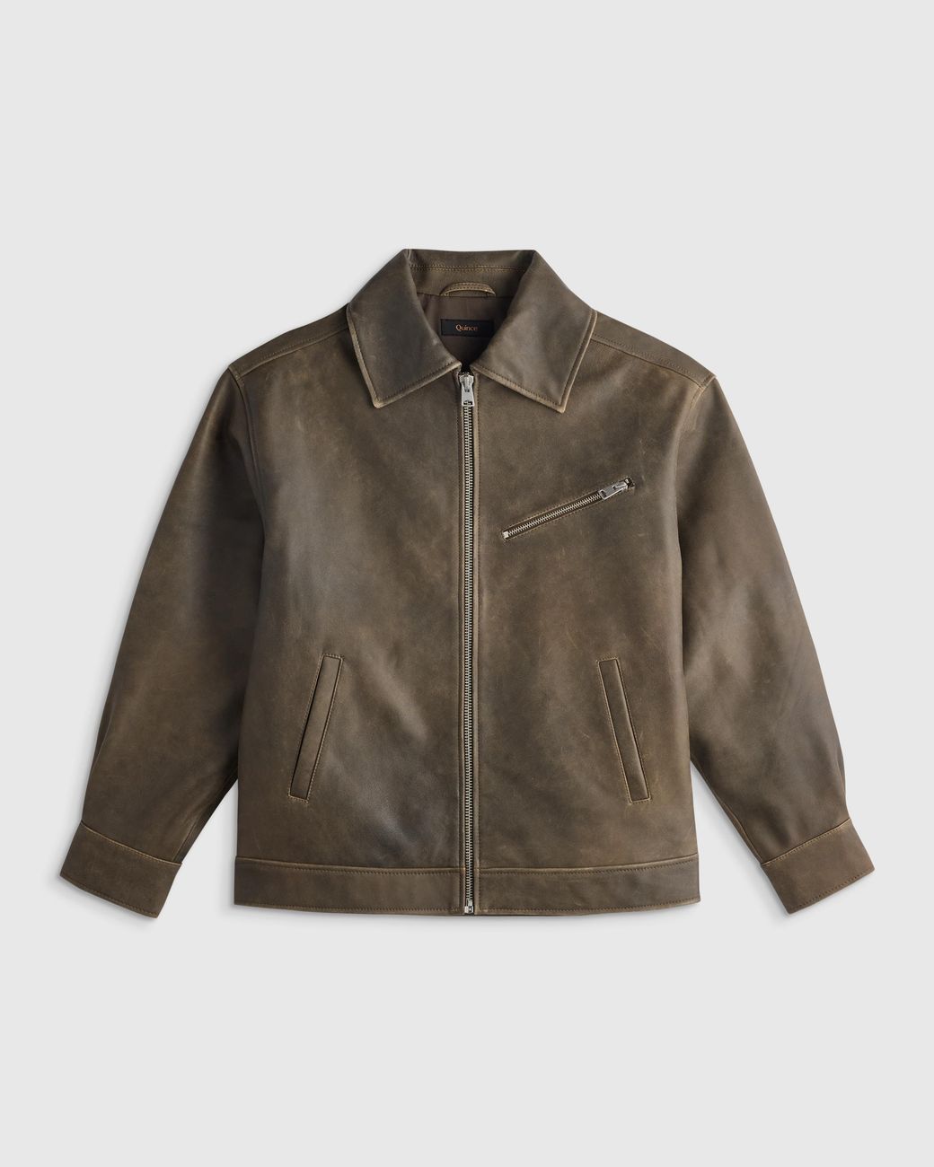 Quince Brown Oversized Bomber Jacket, Leather