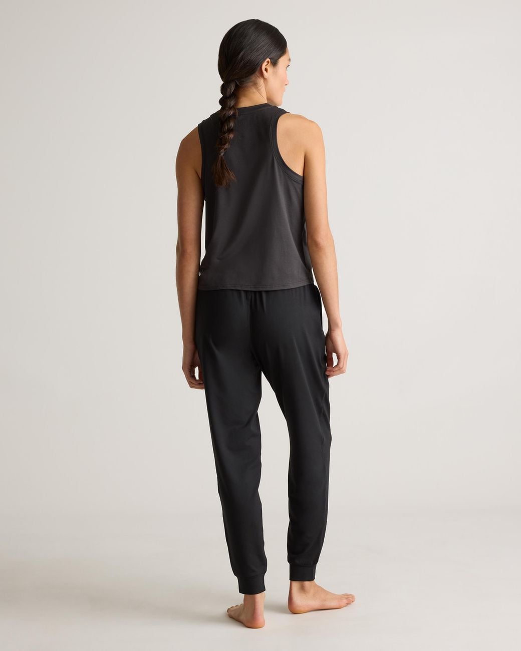 Quince Black Flowknit Mid-Rise Joggers, Recycled Poly With Stretch