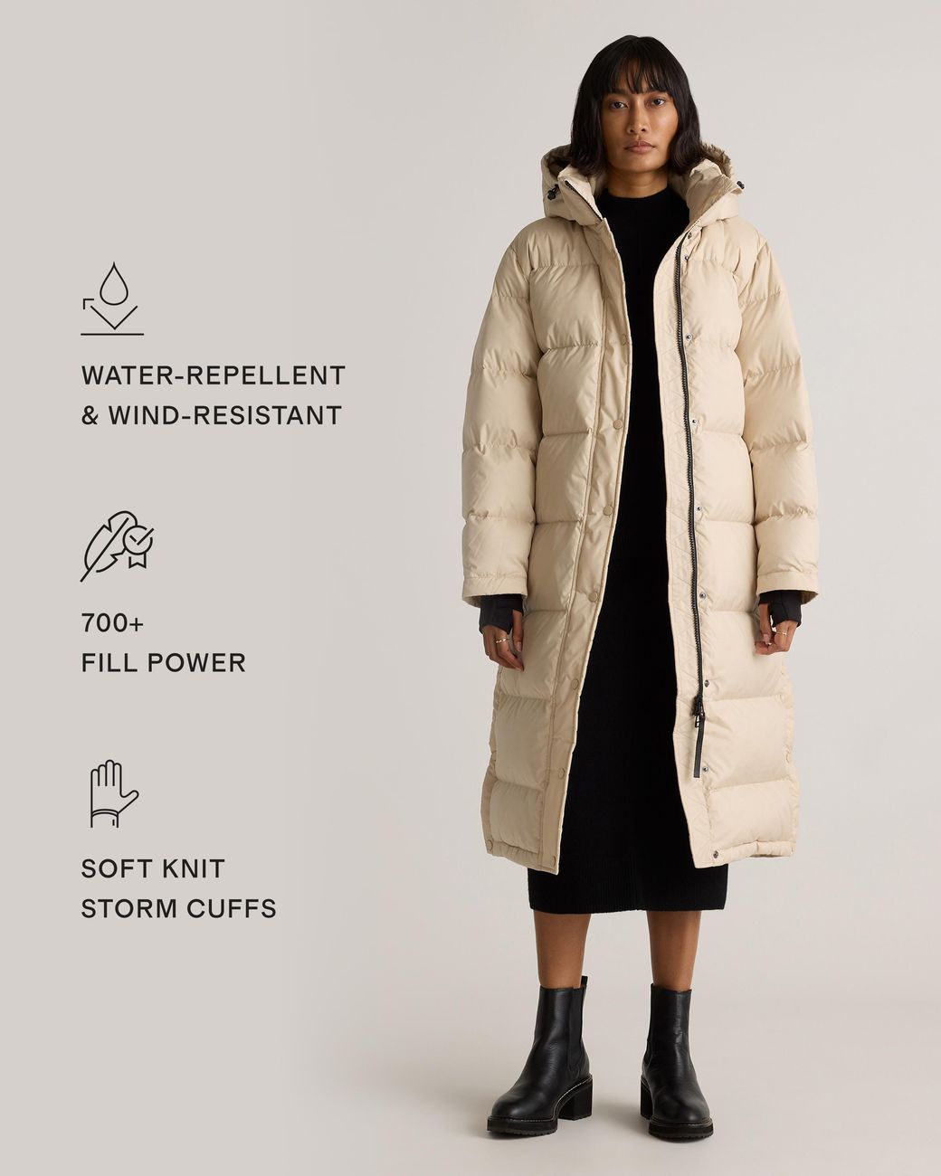 Quince Natural Responsible Down Long Puffer Jacket, Recycled Polyester