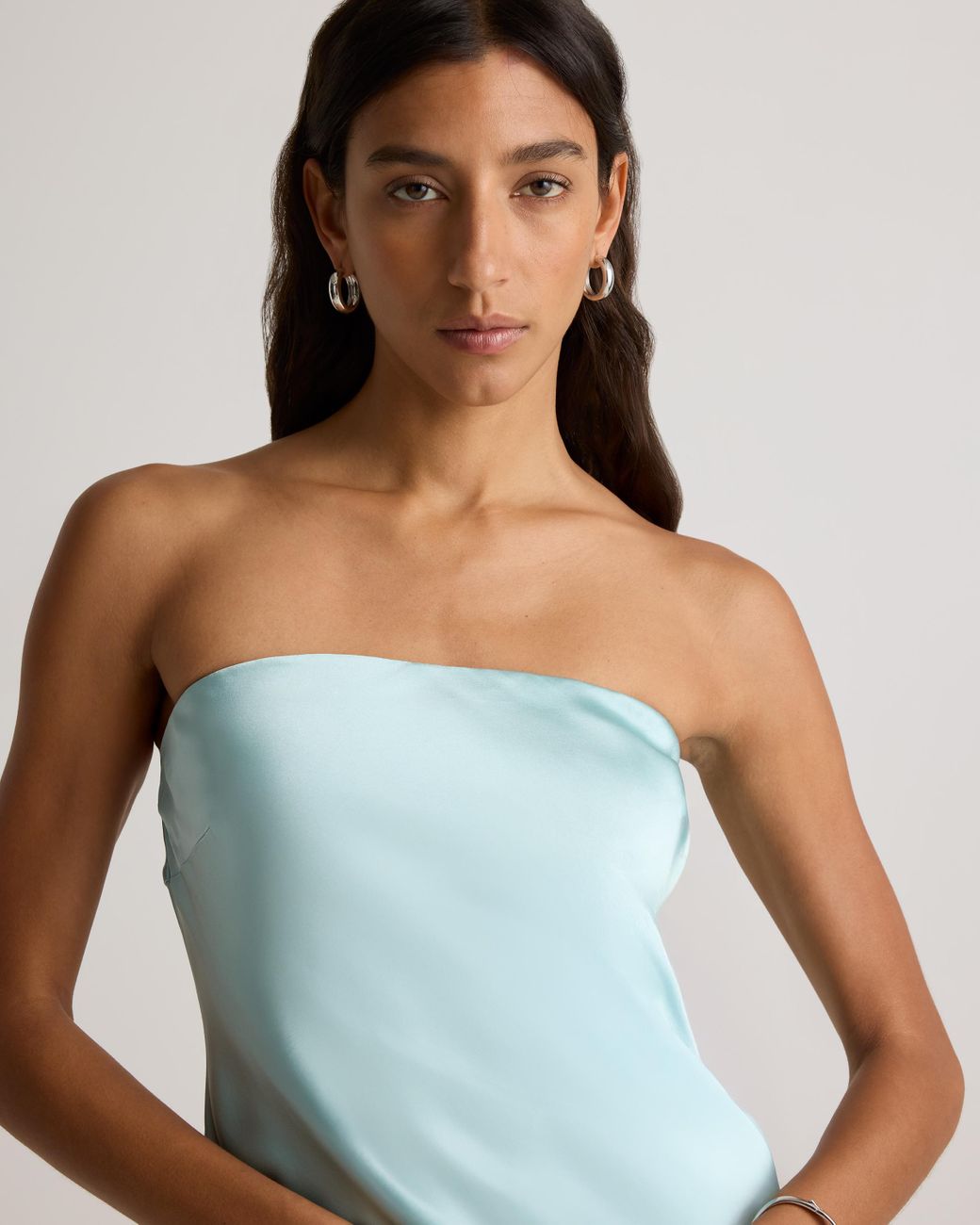 quince strapless silk dress 100% Washable Silk Strapless Midi Dress in Vintage Pink