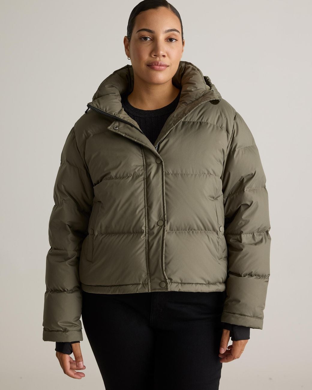 Quince Green Responsible Down Cropped Puffer Jacket, Recycled Polyester