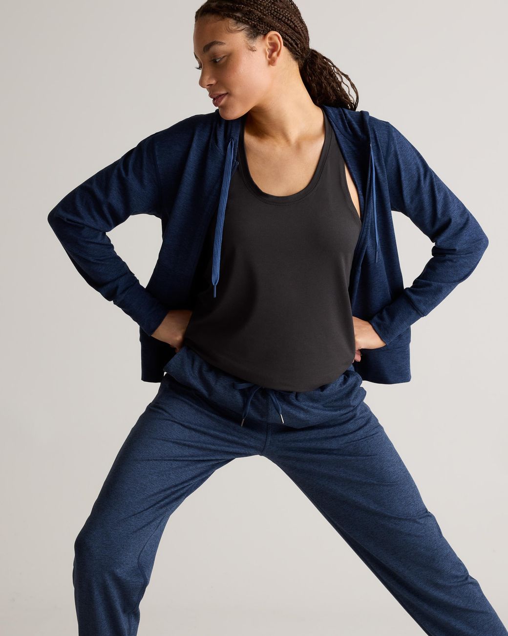 Quince Blue Flowknit Mid-Rise Joggers, Recycled Poly With Stretch