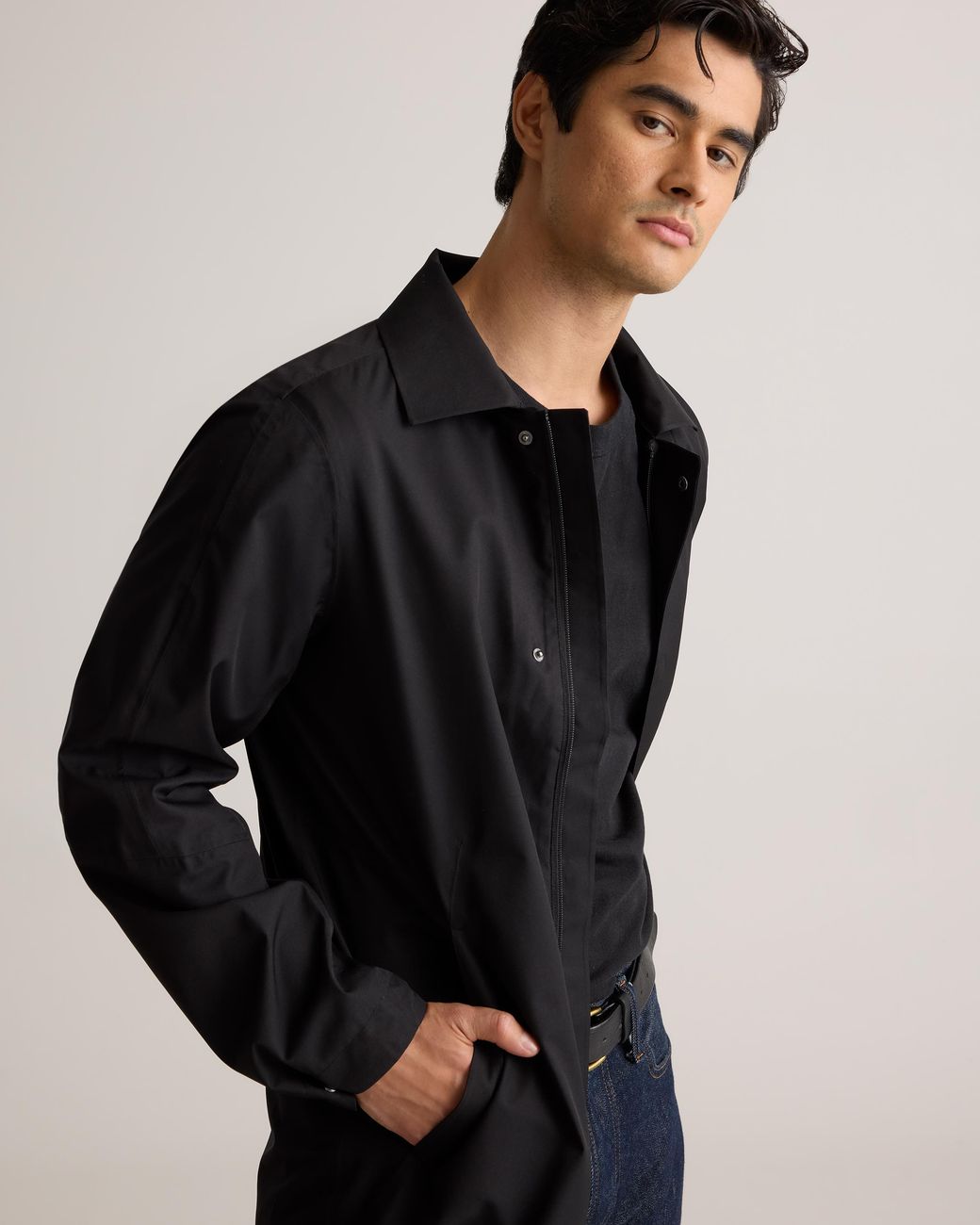 Quince Blue Weather Proof Long Rain Jacket, Polyester/Recycled Polyester Blend for men