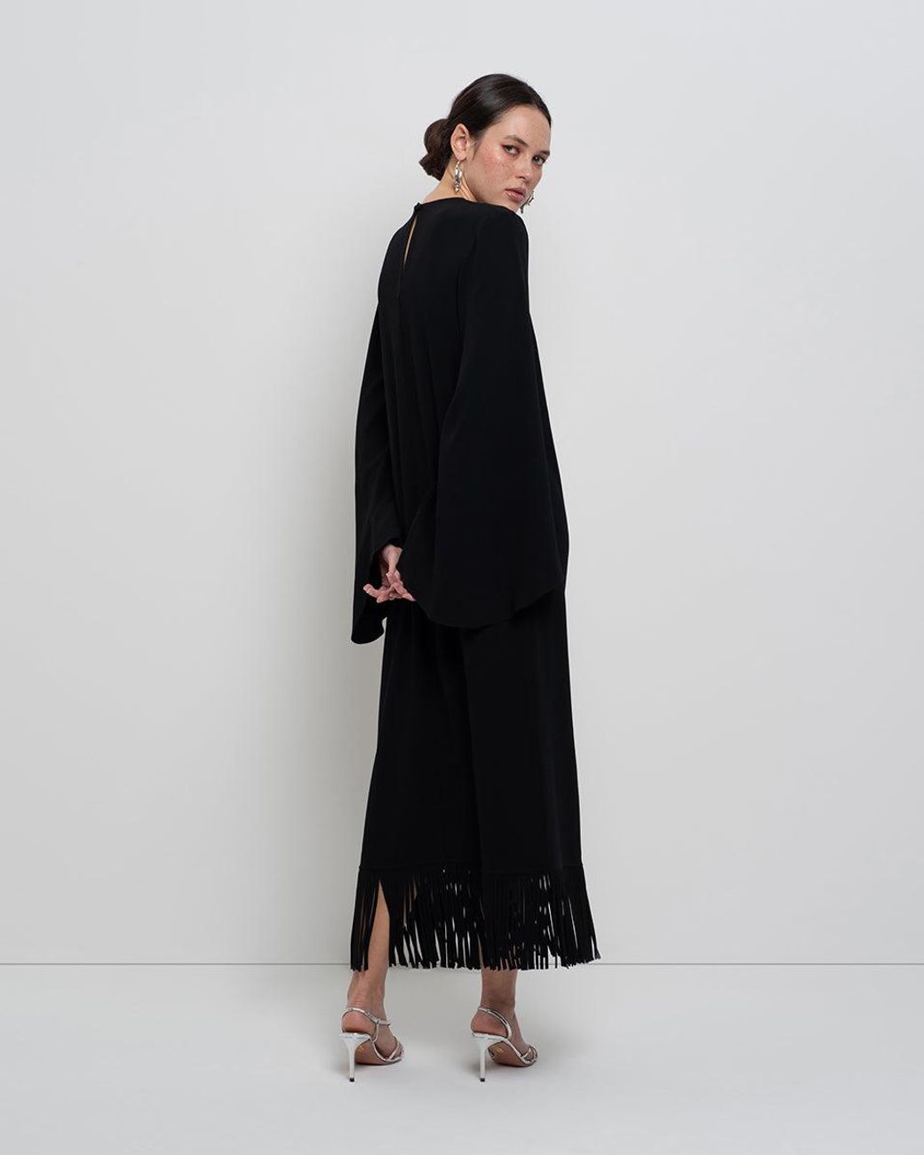 Racil Black Lee Kaftan With Fringes