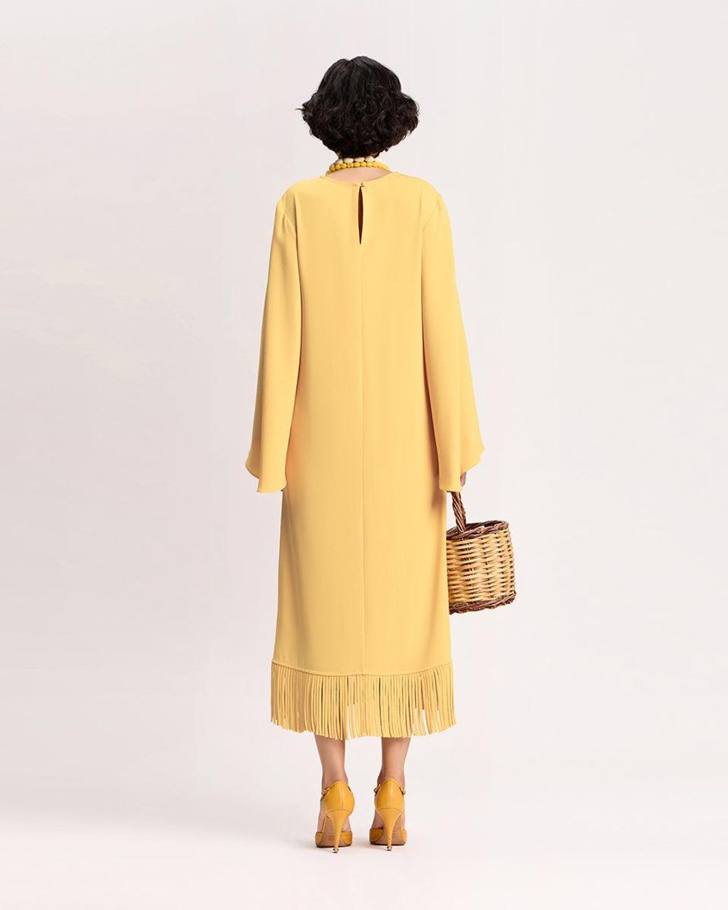 Racil Yellow Lee Kaftan With Fringes