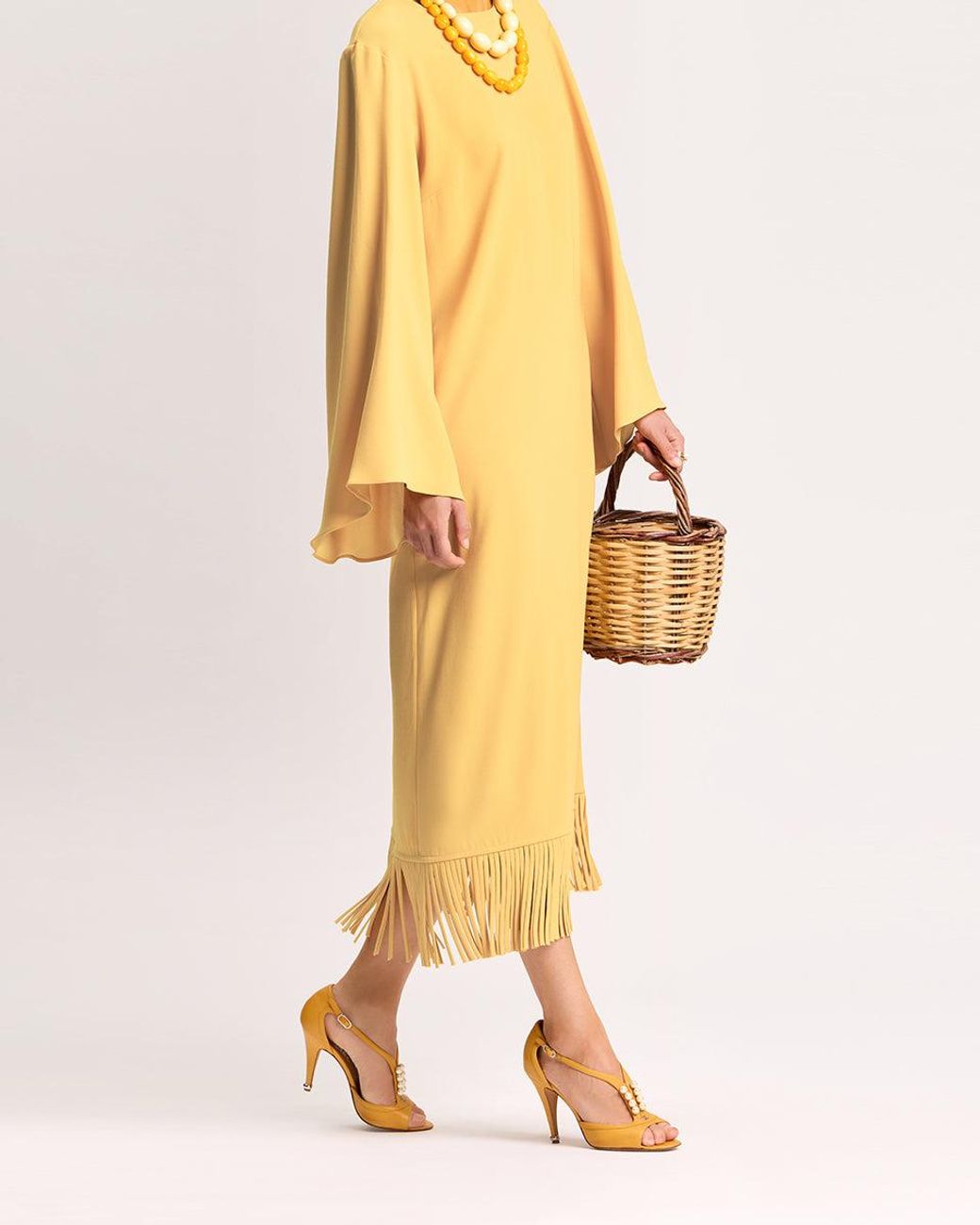 Racil Yellow Lee Kaftan With Fringes