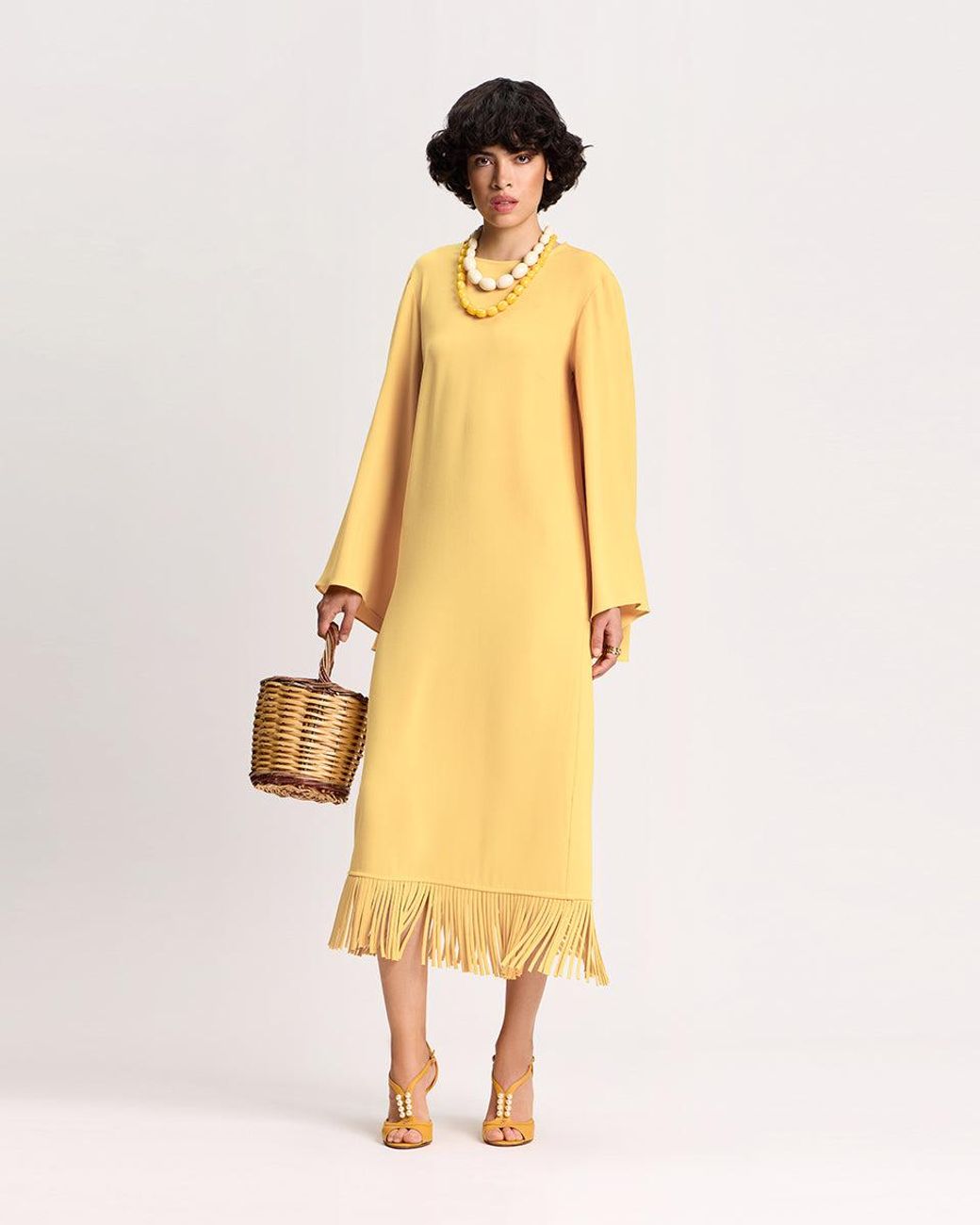 Racil Yellow Lee Kaftan With Fringes