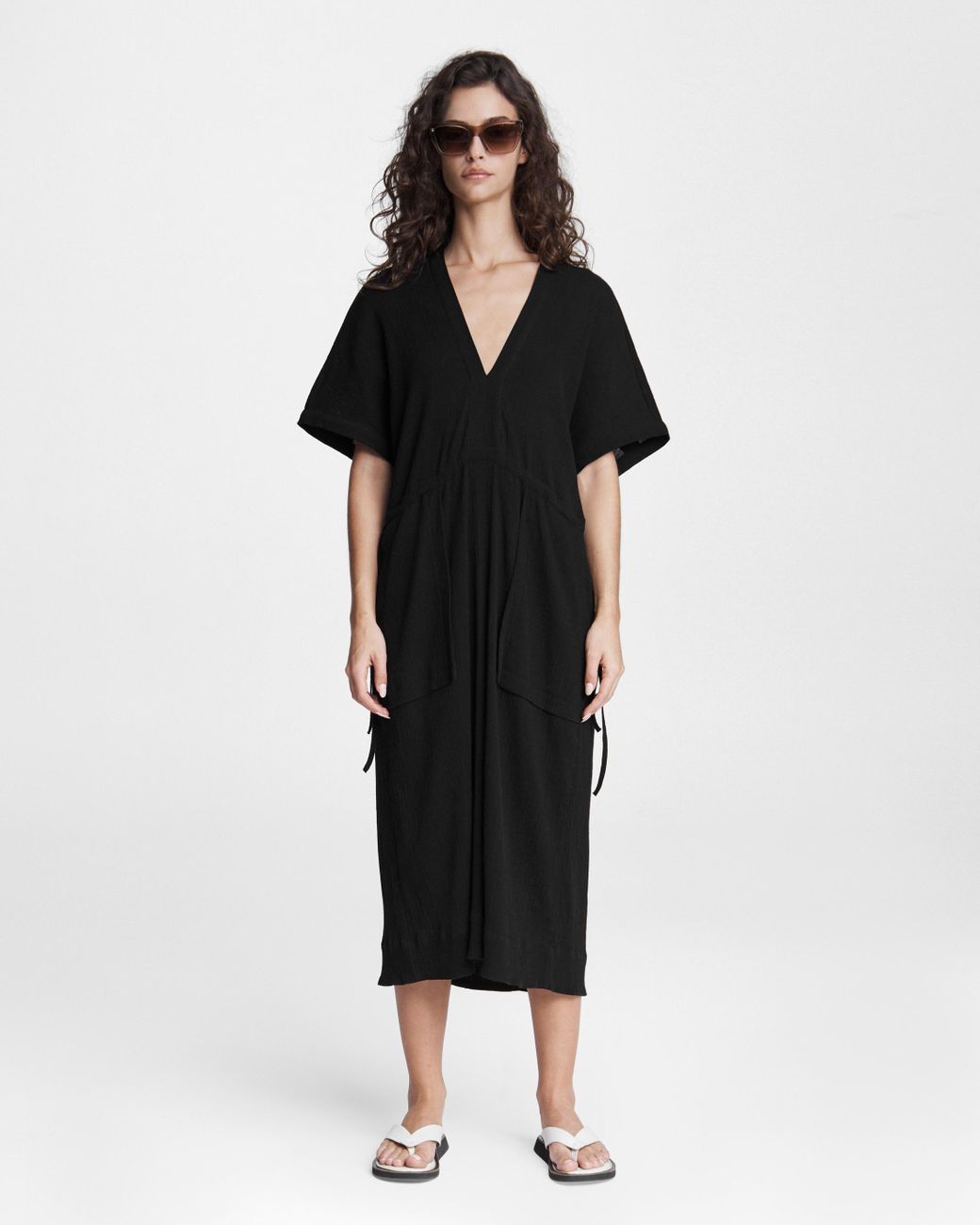 Rag & Bone Synthetic Elysse Midi Dress Caftan Dress in Black - Lyst