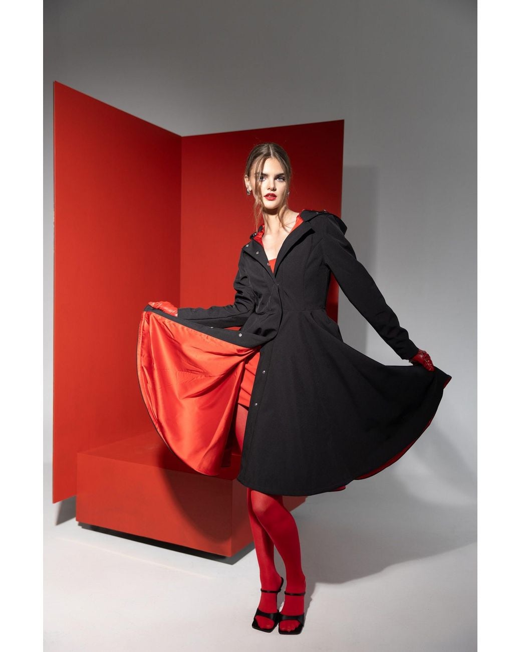 RainSisters Blue Fit And Flare Coat With Full Circle Skirt