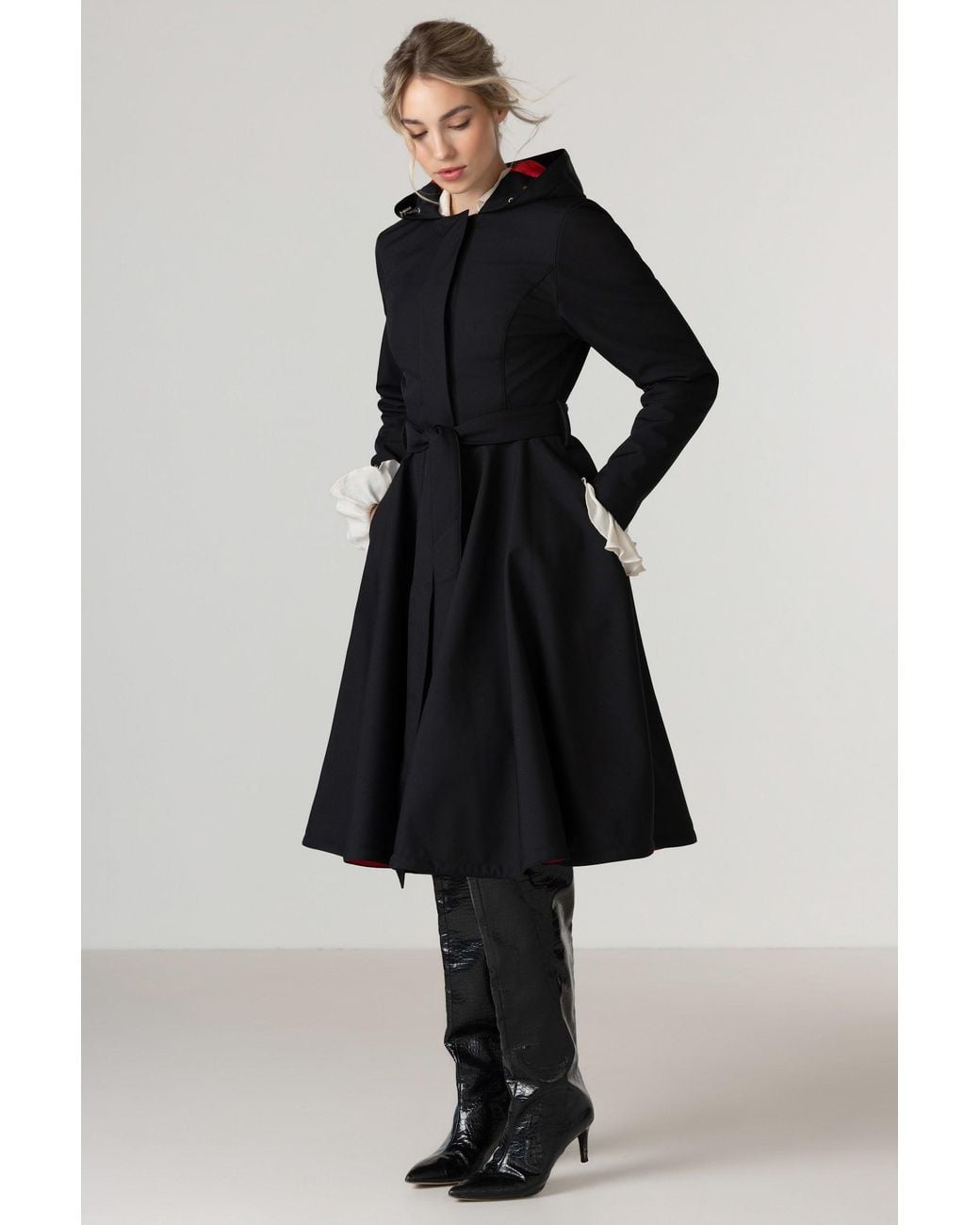 RainSisters Blue Fit And Flare Coat With Full Circle Skirt