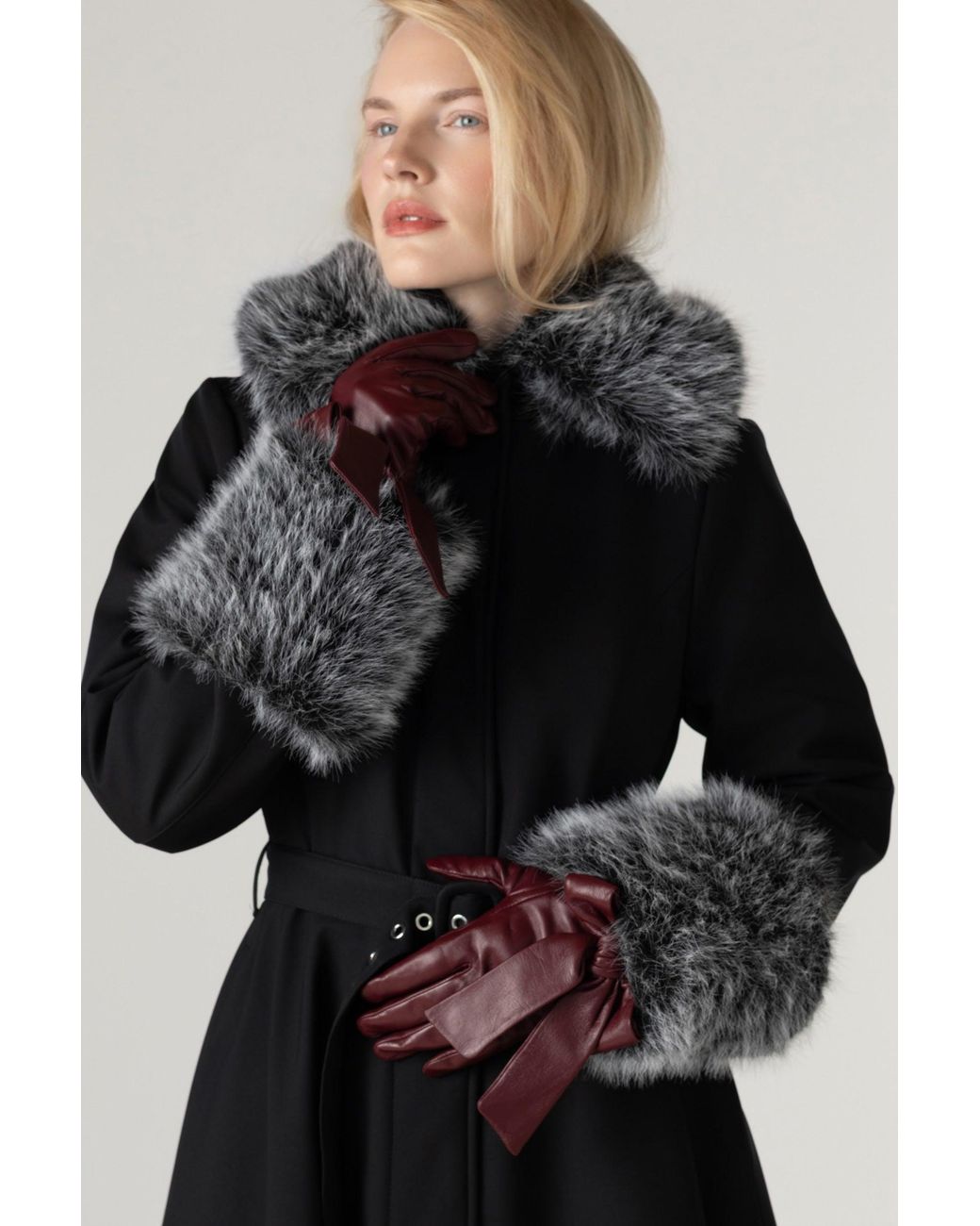 RainSisters Brown Burgundy Leather Gloves With Cashmere Lining