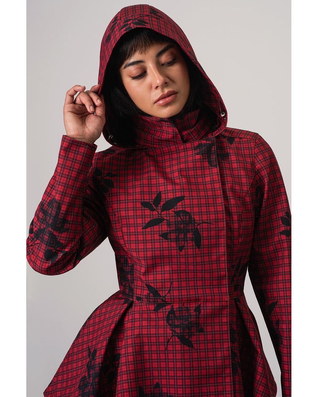 RainSisters Red Double Breasted Jacket With Detachable Hood