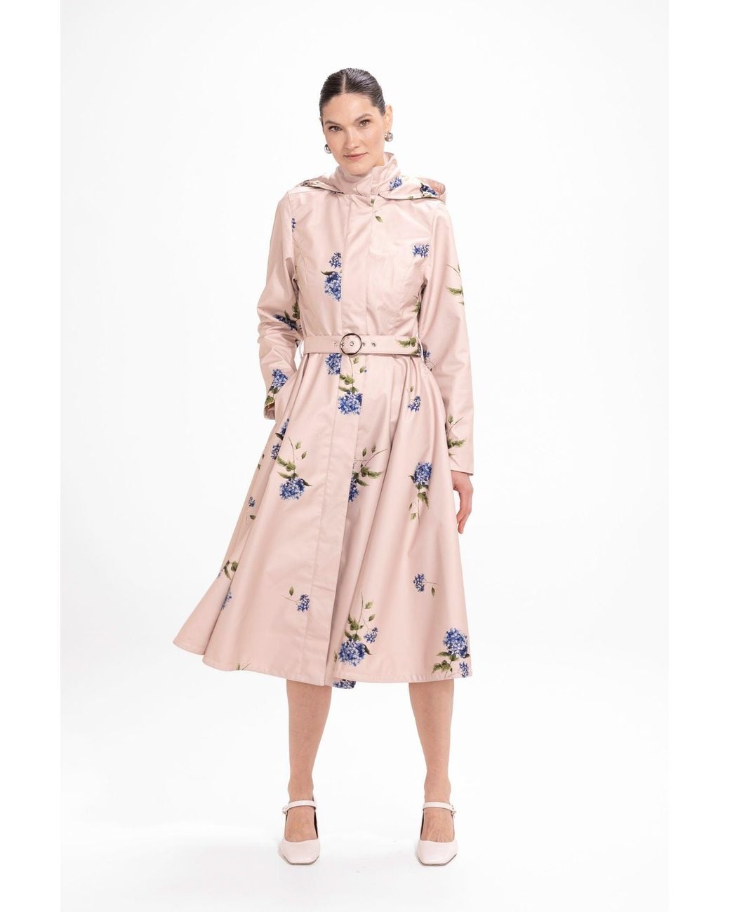 RainSisters Pink Fit And Flare Coat With A-Line Skirt