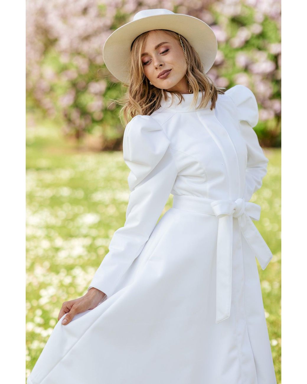 RainSisters White Fit And Flare Coat With Balloon-Styled Sleeves