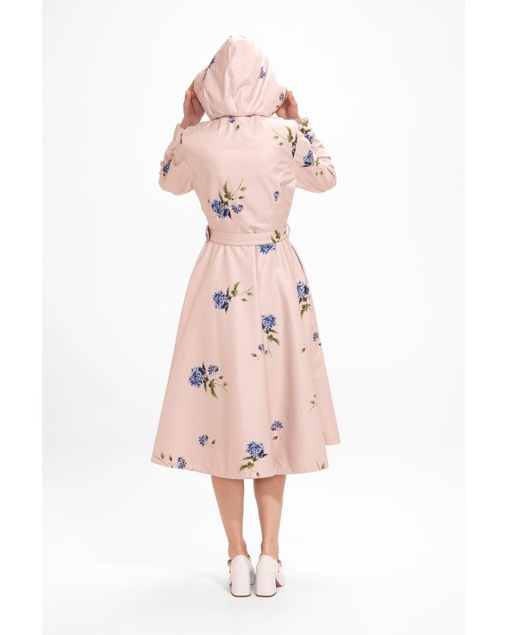 RainSisters Pink Fit And Flare Coat With A-Line Skirt