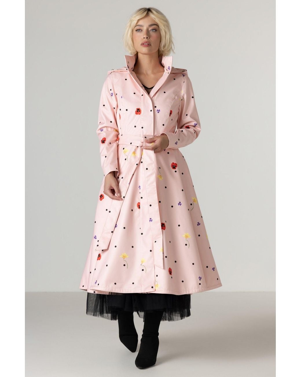 RainSisters Pink Fit And Flare Coat With A-Line Skirt