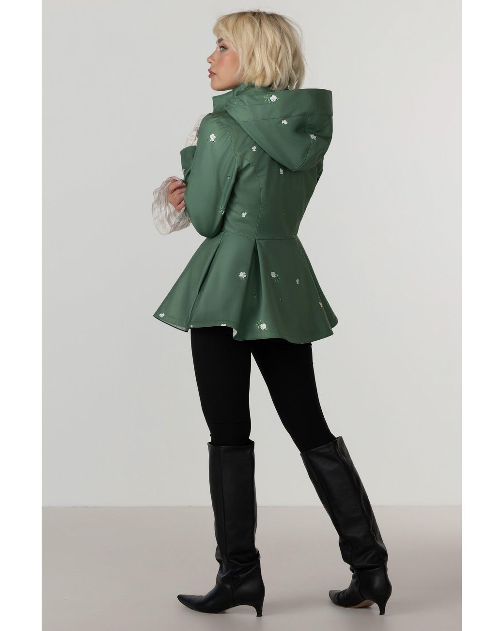 RainSisters Green Double Breasted Jacket With Detachable Hood