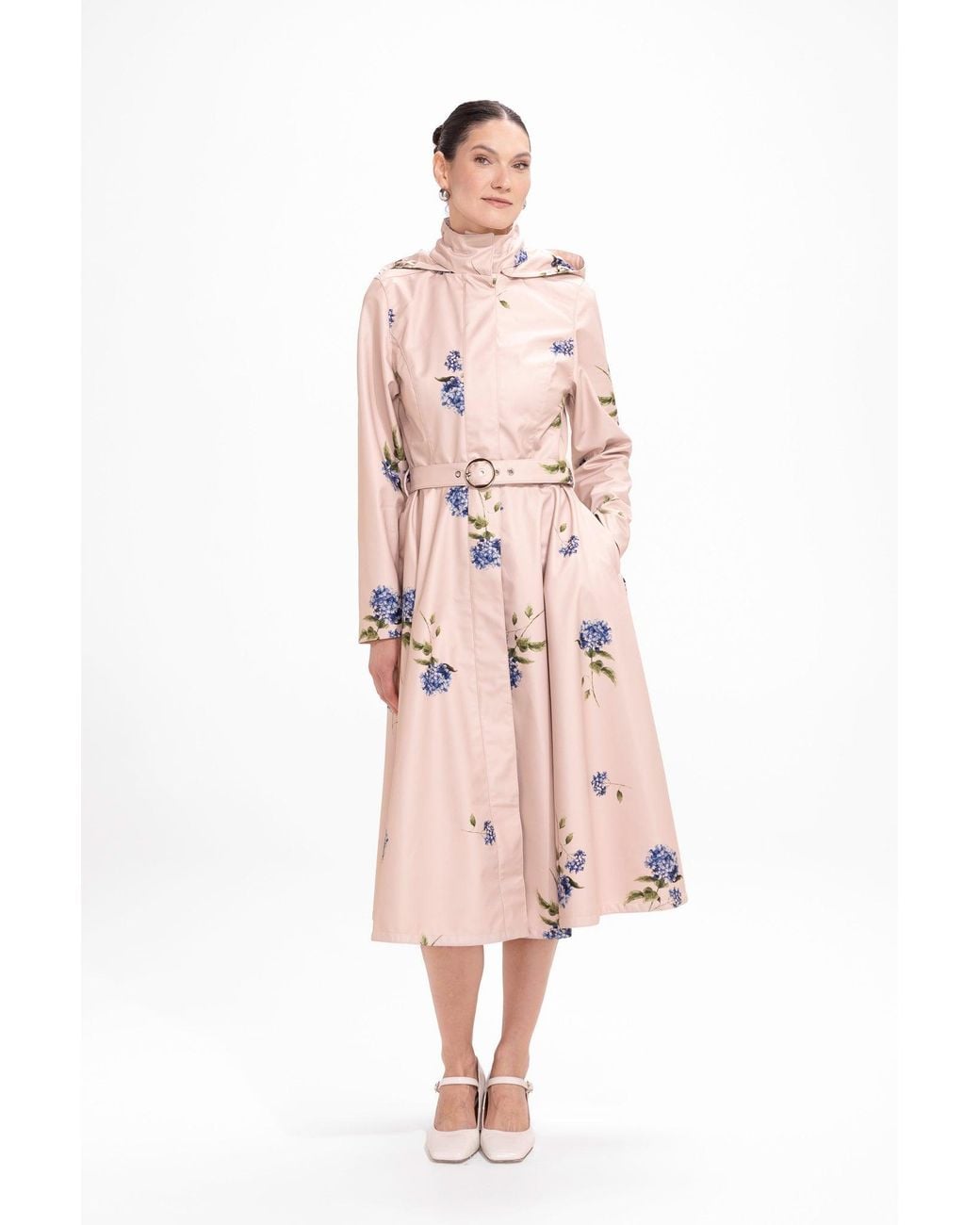 RainSisters Pink Fit And Flare Coat With A-Line Skirt