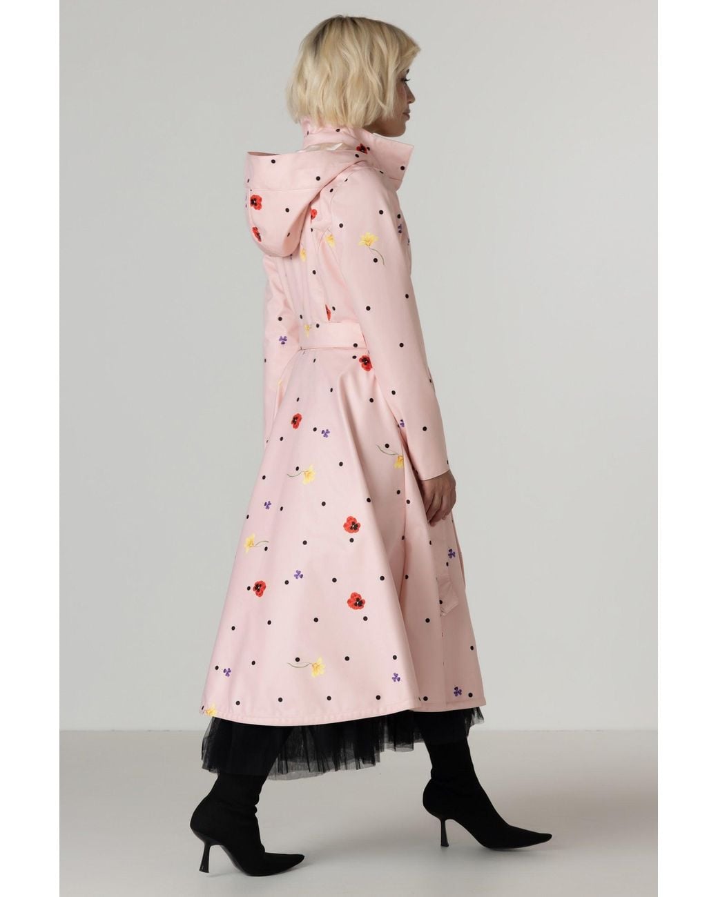 RainSisters Pink Fit And Flare Coat With A-Line Skirt