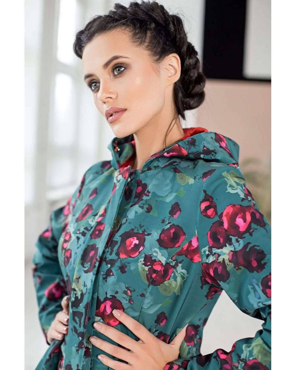 RainSisters Blue Floral Fit And Flare Coat