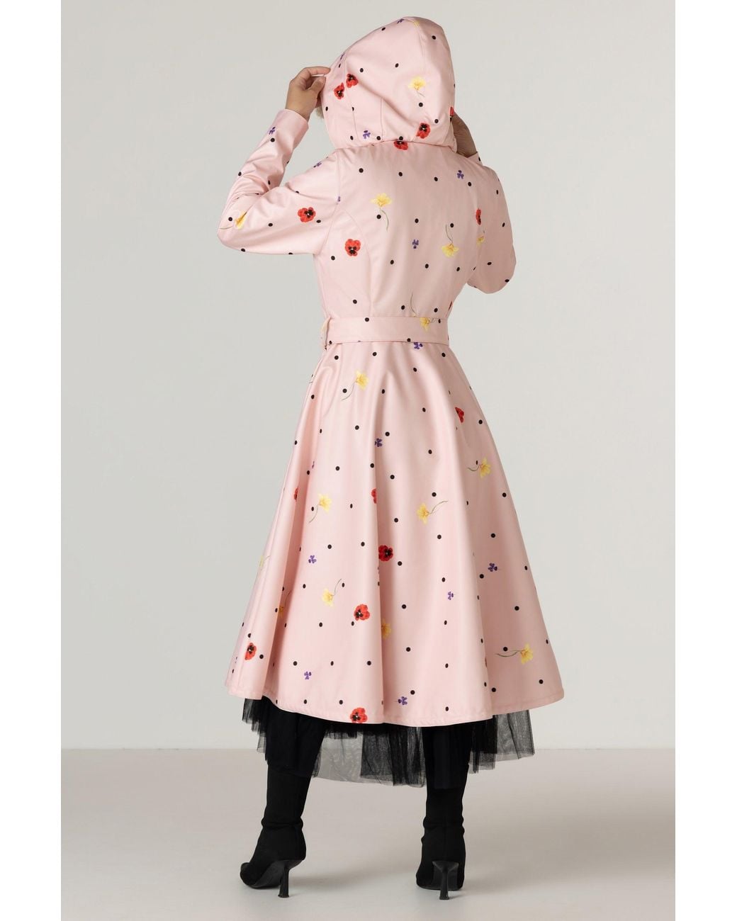 RainSisters Pink Fit And Flare Coat With A-Line Skirt