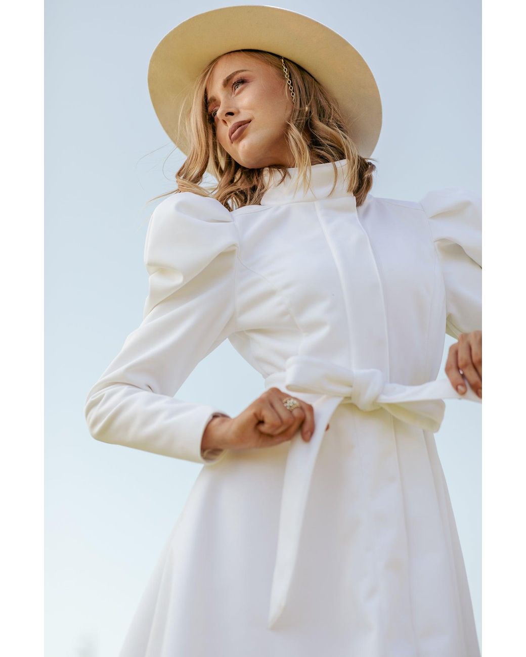 RainSisters White Fit And Flare Coat With Balloon-Styled Sleeves