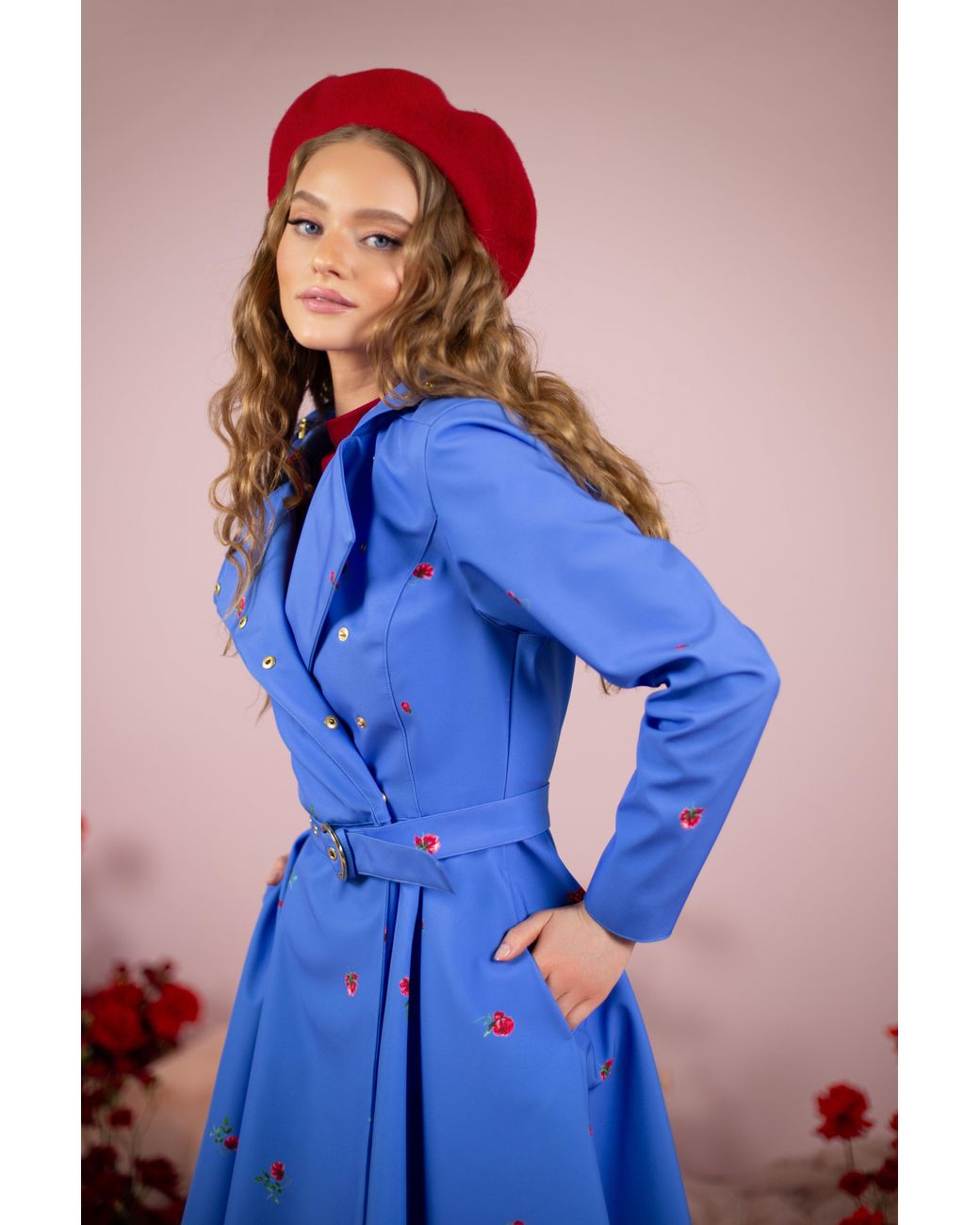 RainSisters Blue Double Breasted Trench Coat