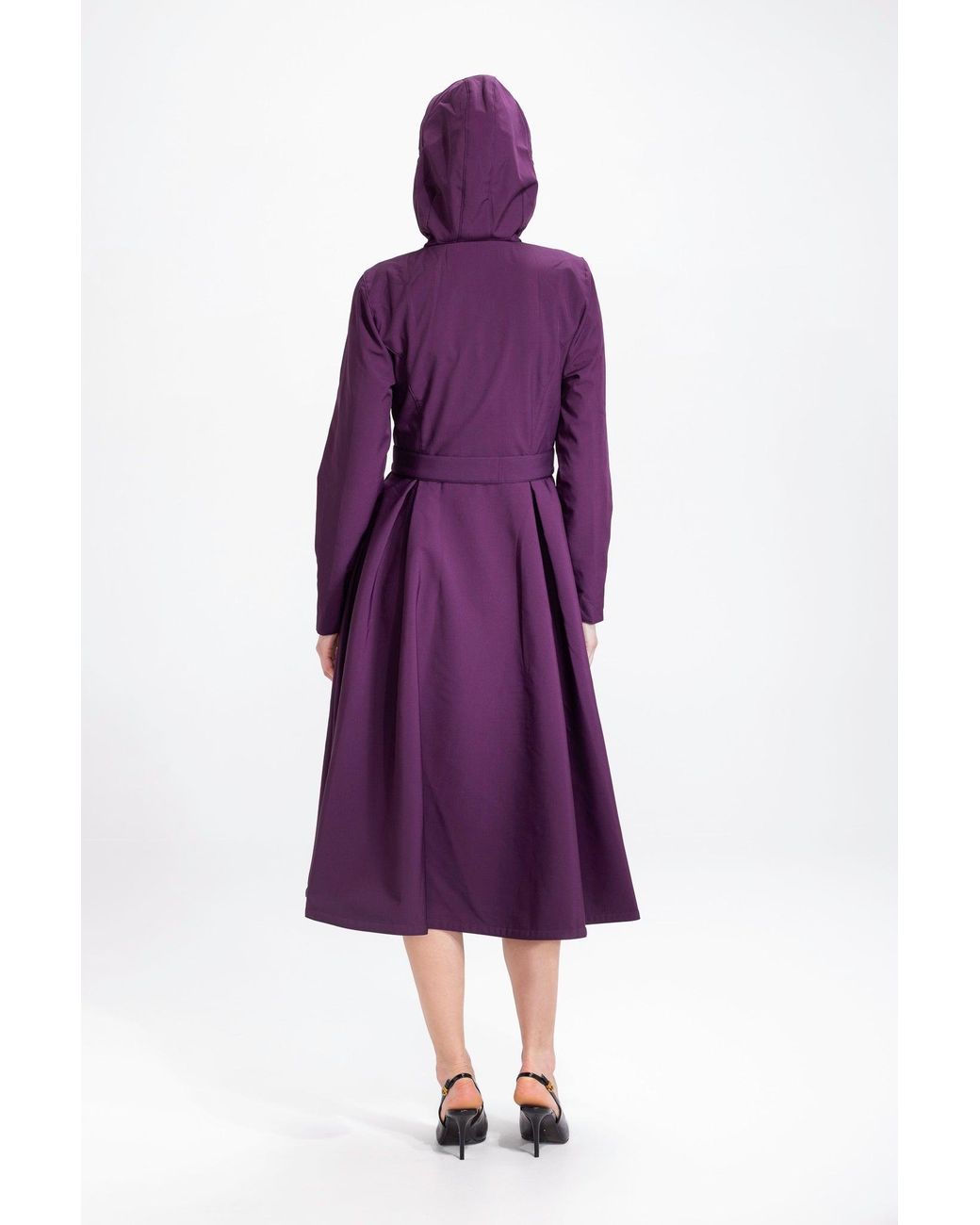 RainSisters Purple Fit And Flare Coat With Pleated Skirts