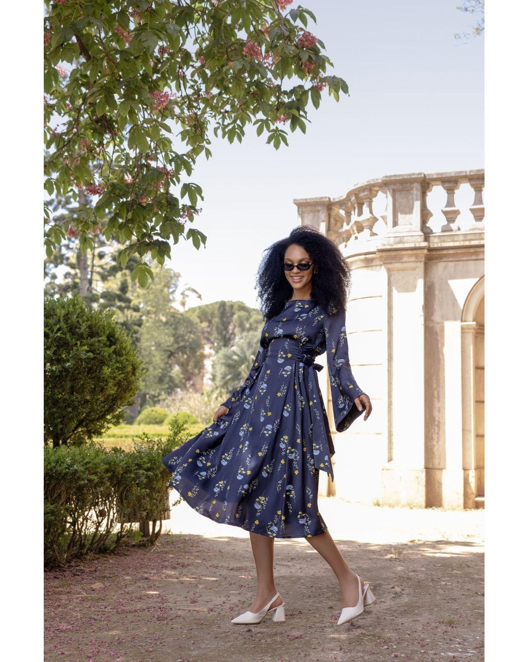 RainSisters Blue Midi Dress With Adjustable Waist