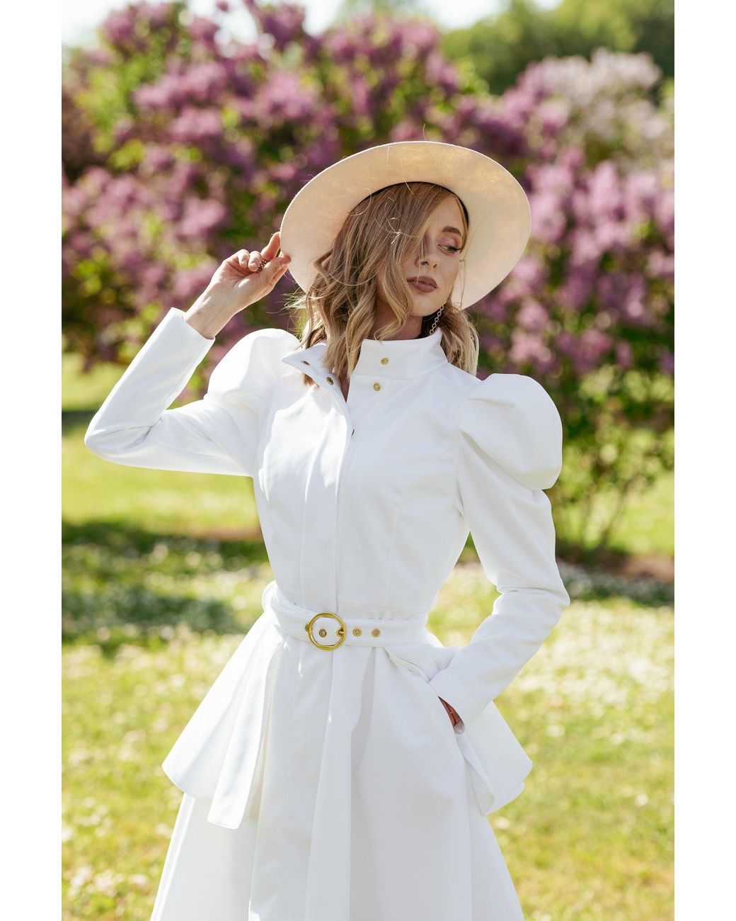 RainSisters White Fit And Flare Coat With Balloon-Styled Sleeves
