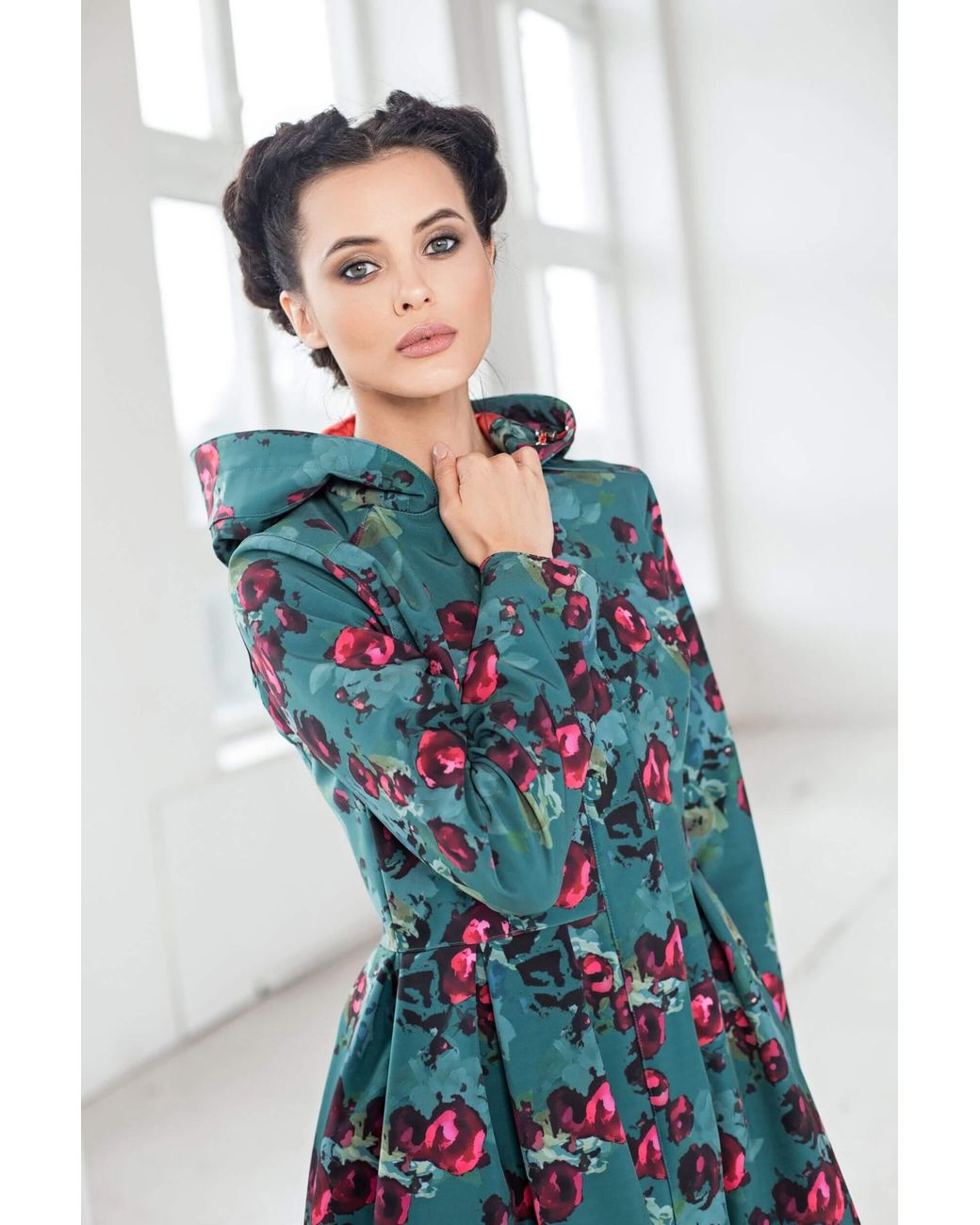 RainSisters Blue Floral Fit And Flare Coat