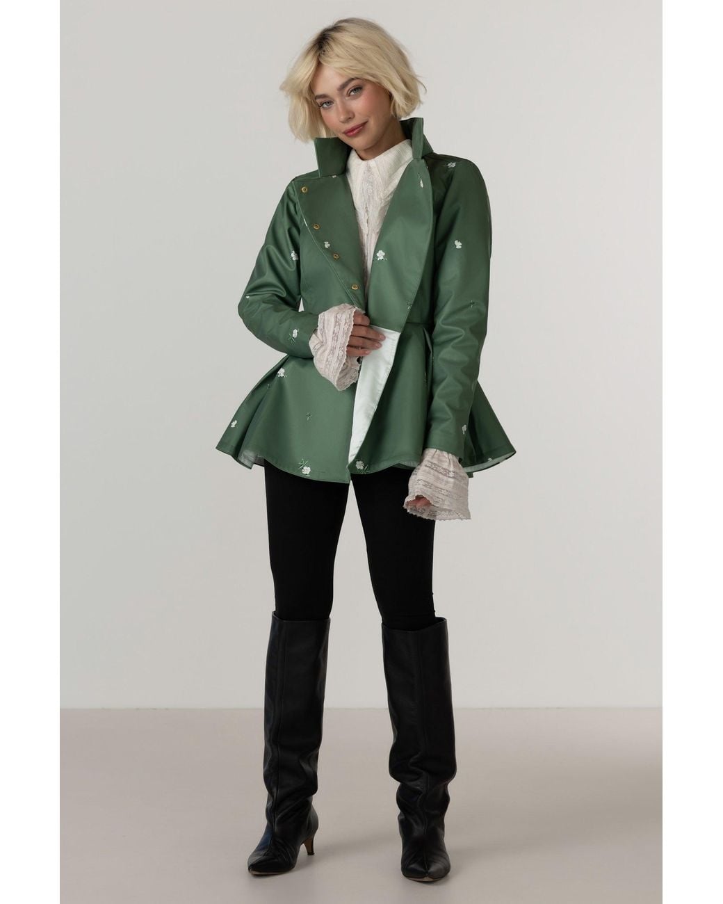 RainSisters Green Double Breasted Jacket With Detachable Hood