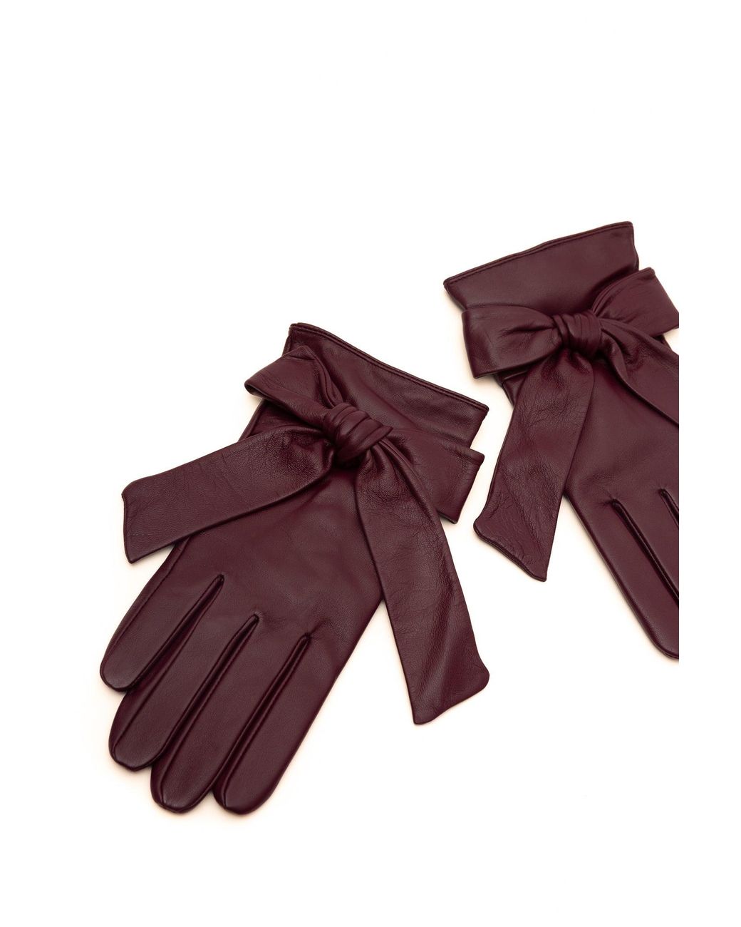 RainSisters Brown Burgundy Leather Gloves With Cashmere Lining