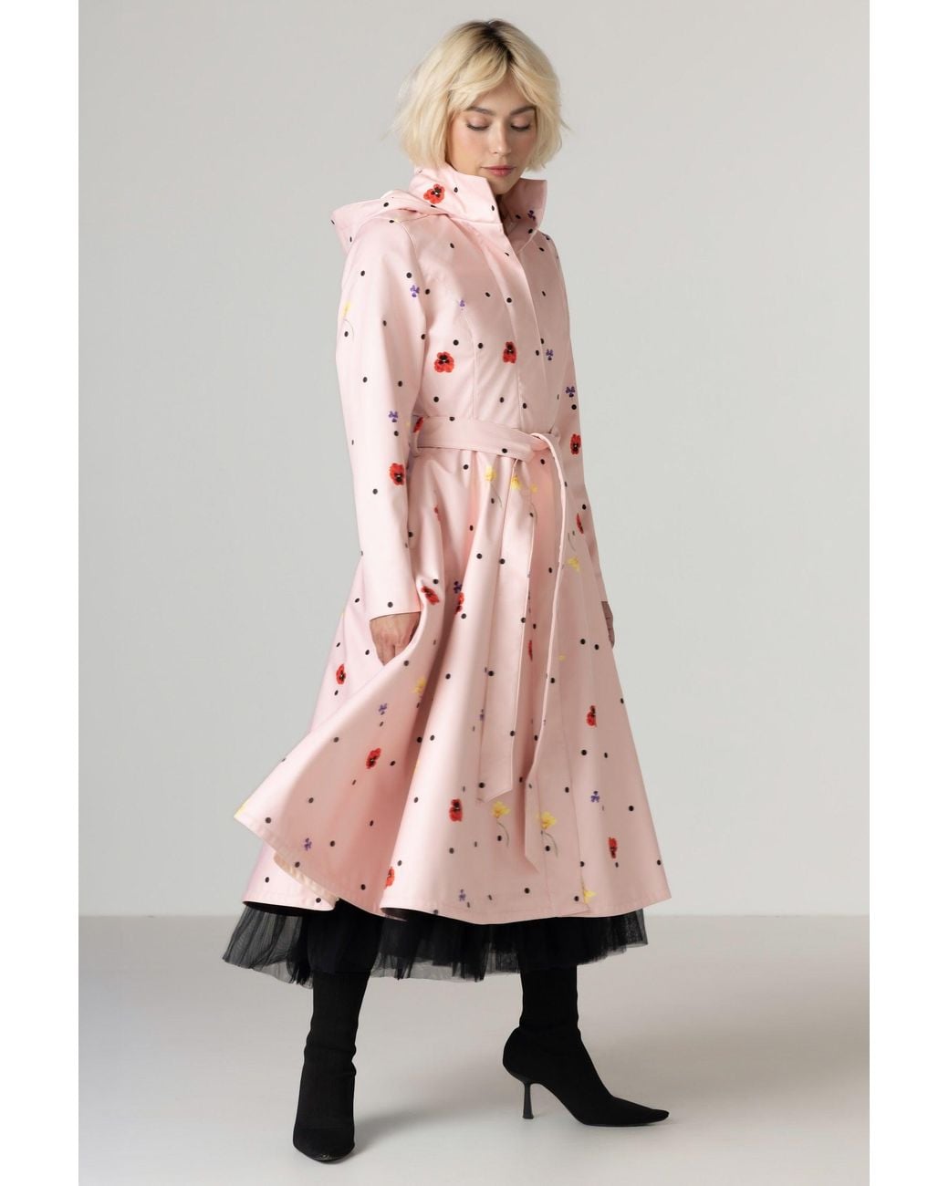 RainSisters Pink Fit And Flare Coat With A-Line Skirt