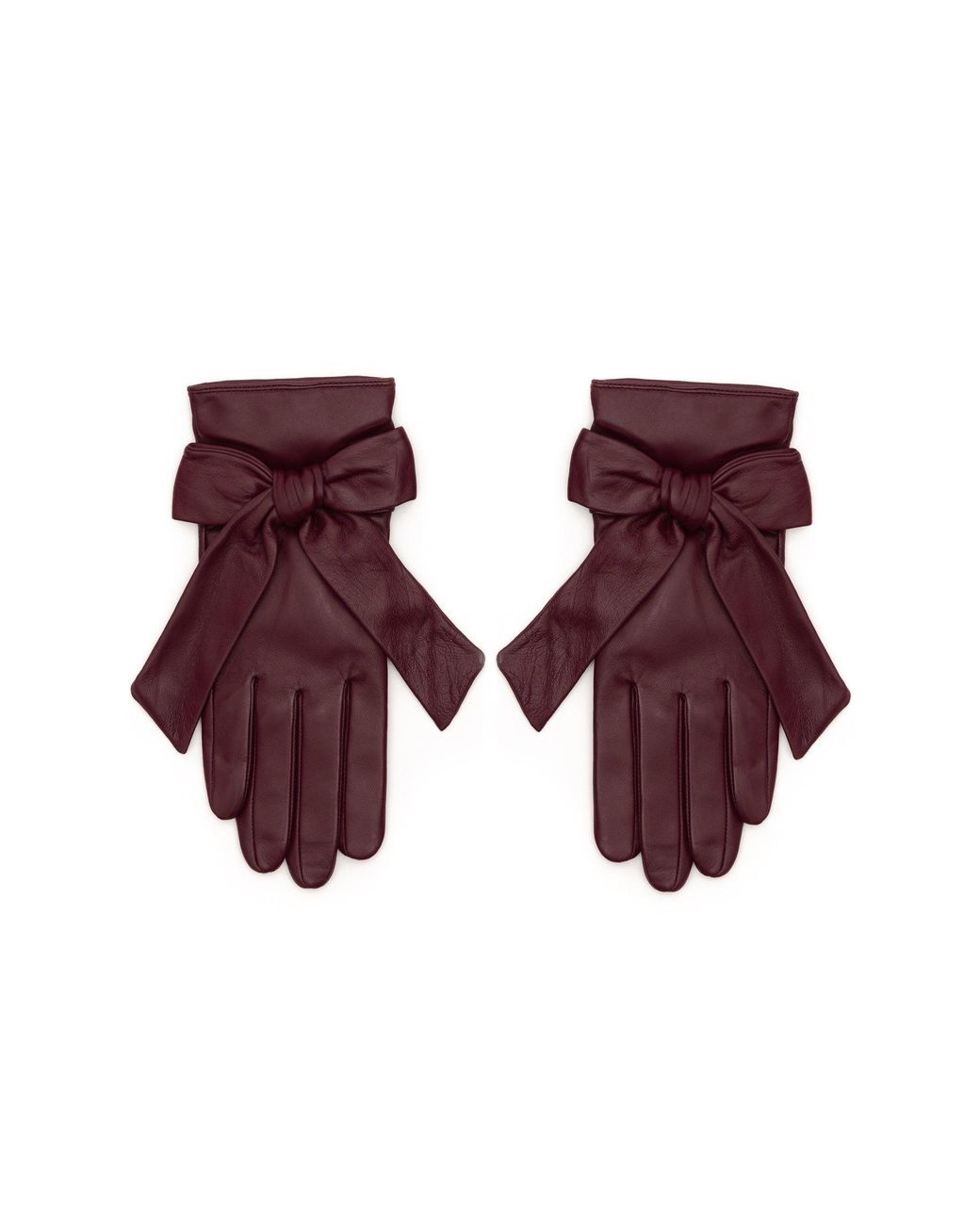 RainSisters Brown Burgundy Leather Gloves With Cashmere Lining