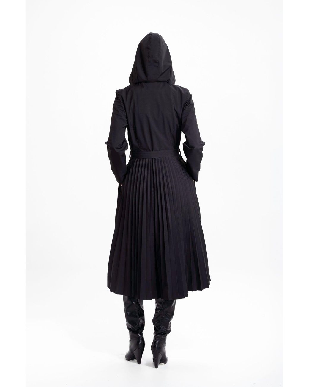RainSisters Blue Fit And Flare Coat With A-Line Pleated Skirt For Spring