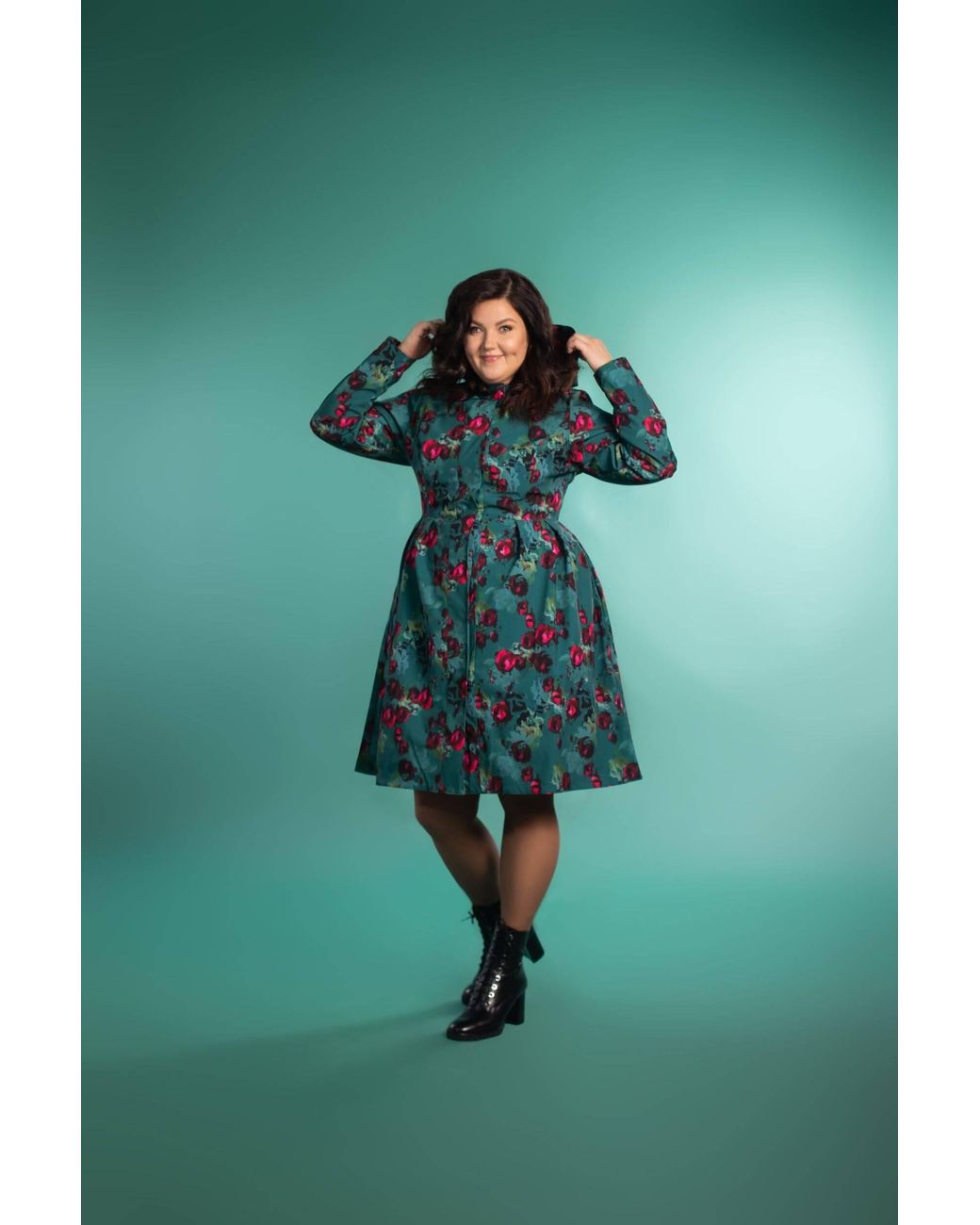 RainSisters Blue Floral Fit And Flare Coat