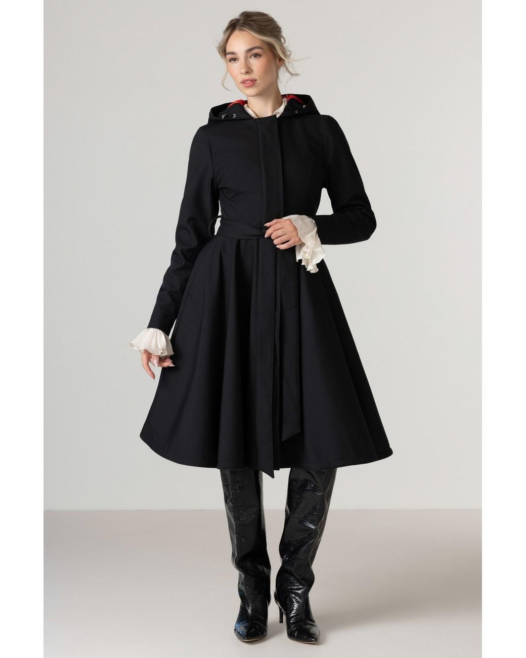 RainSisters Blue Fit And Flare Coat With Full Circle Skirt