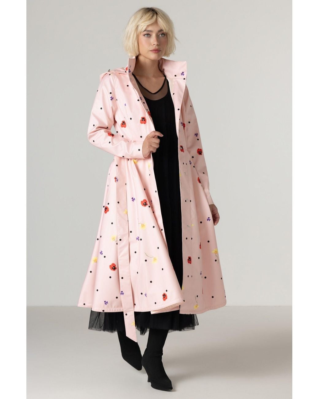 RainSisters Pink Fit And Flare Coat With A-Line Skirt