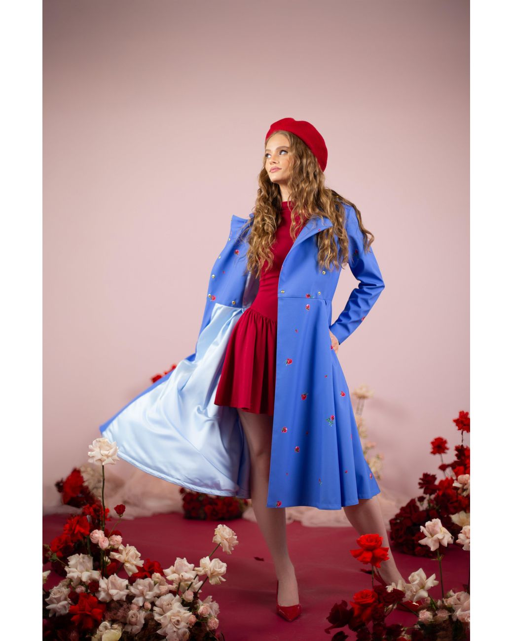 RainSisters Blue Double Breasted Trench Coat