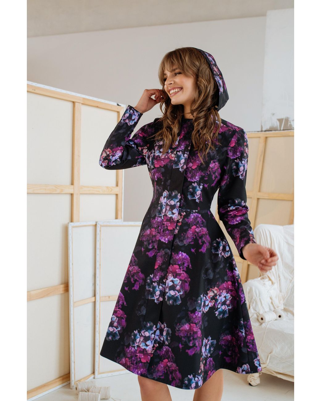 RainSisters Blue Fit And Flare Coat With A-Line Skirt